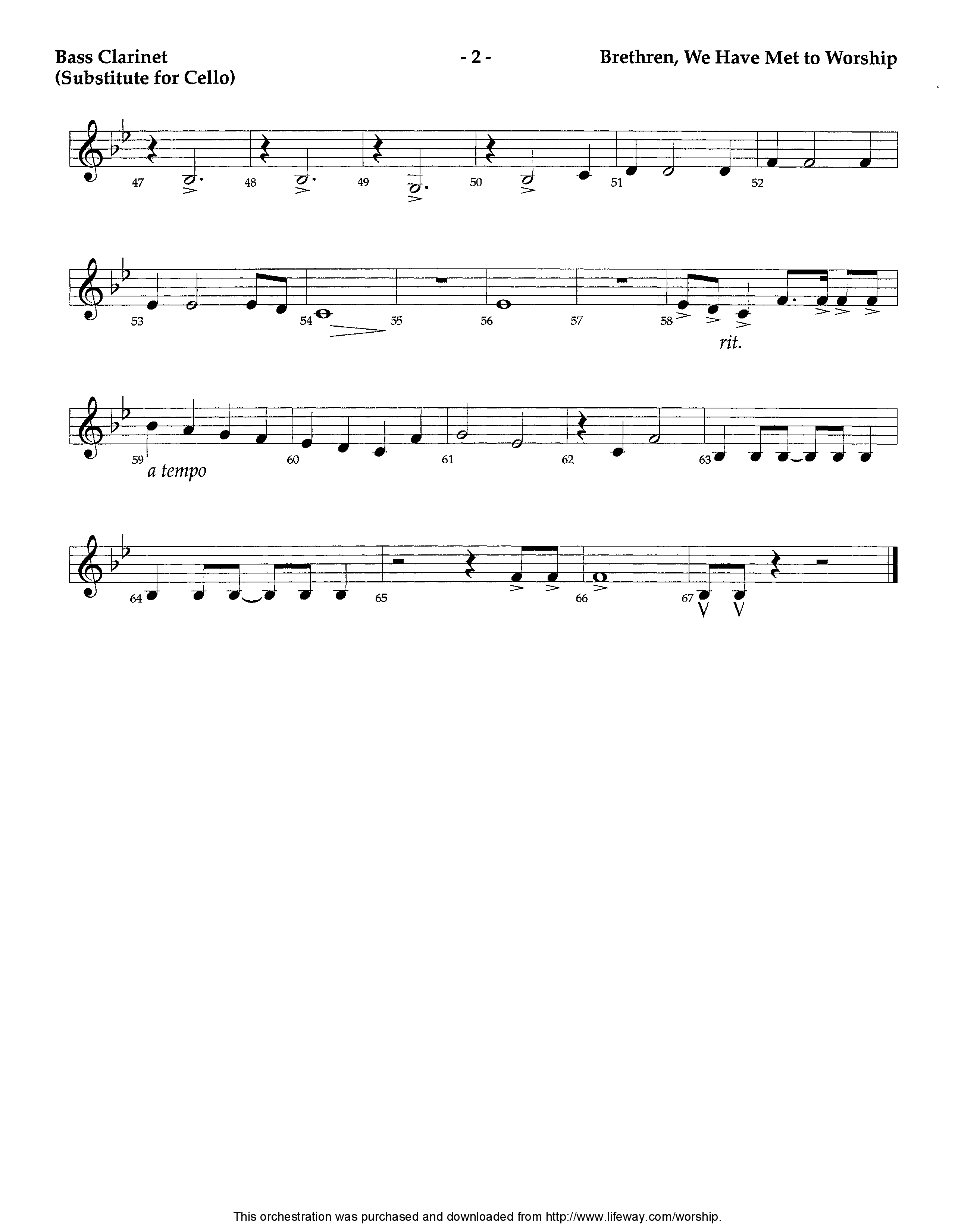 Brethren We Have Met To Worship (Instrumental) Bass Clarinet (Lifeway Worship / Arr. David Winkler)