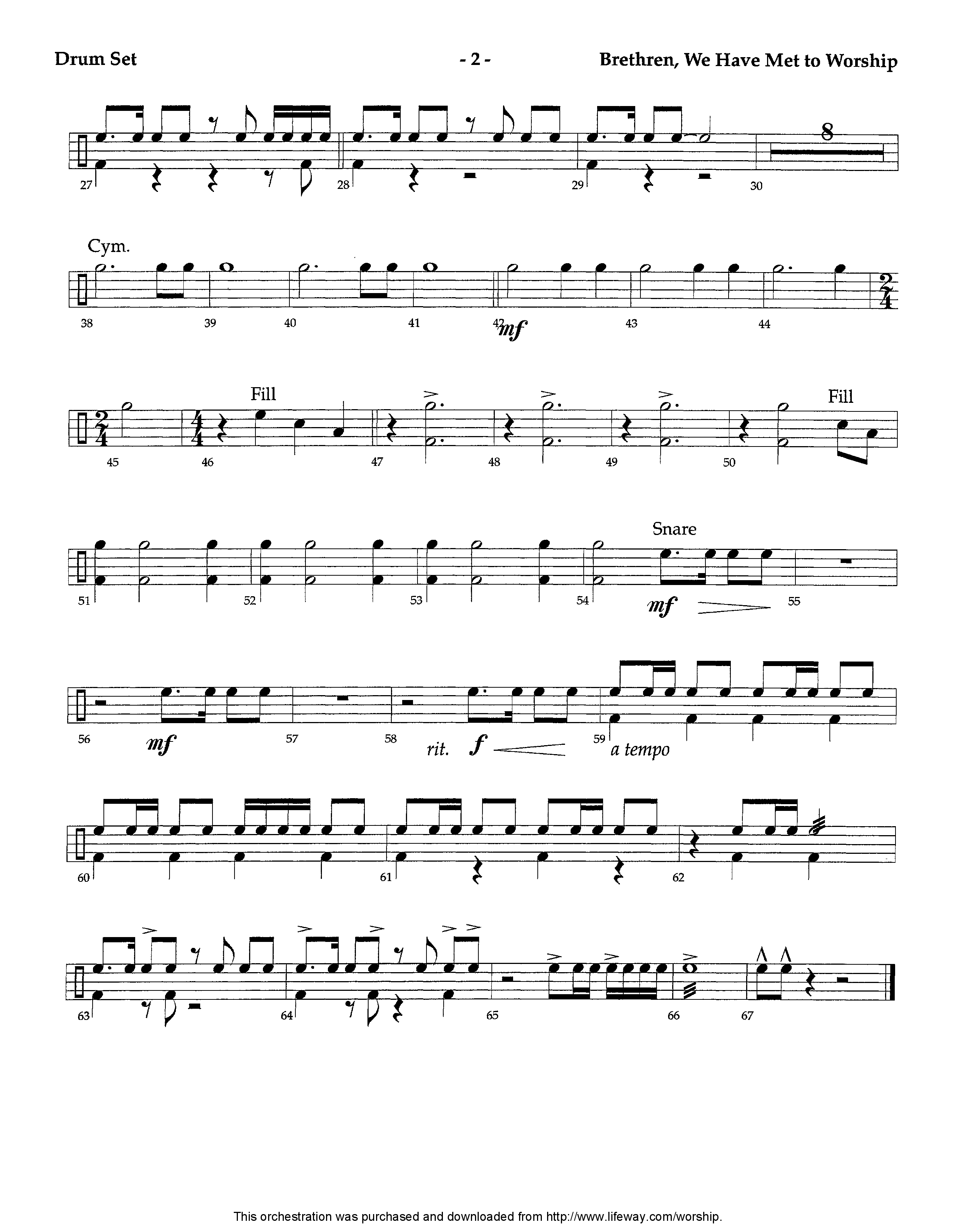 Brethren We Have Met To Worship (Instrumental) Drum Set (Lifeway Worship / Arr. David Winkler)