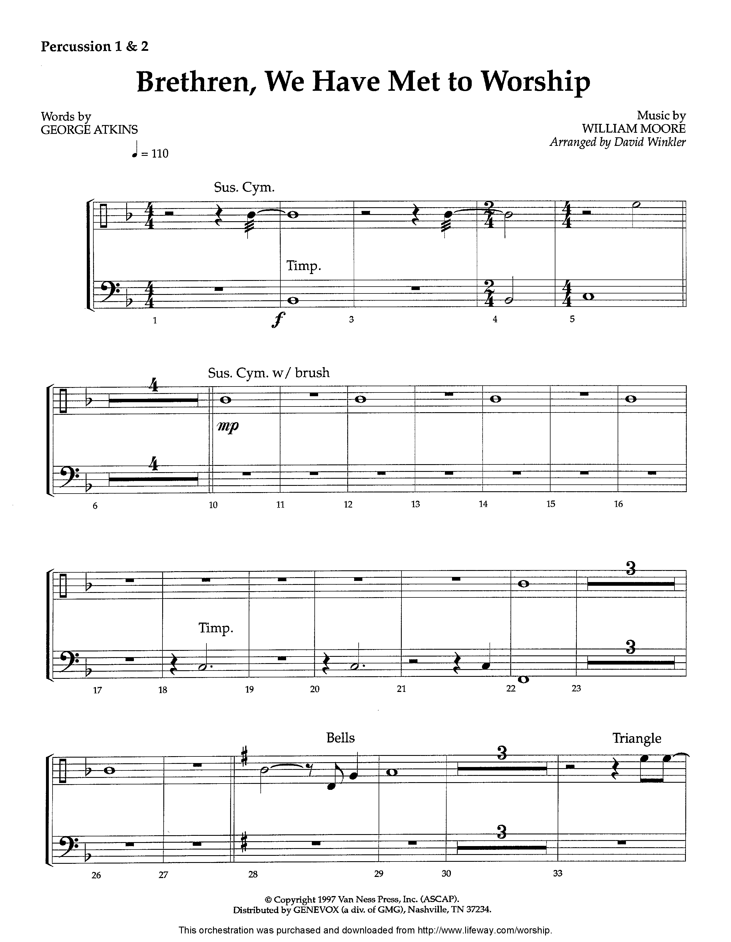 Brethren We Have Met To Worship (Instrumental) Percussion 1/2 (Lifeway Worship / Arr. David Winkler)