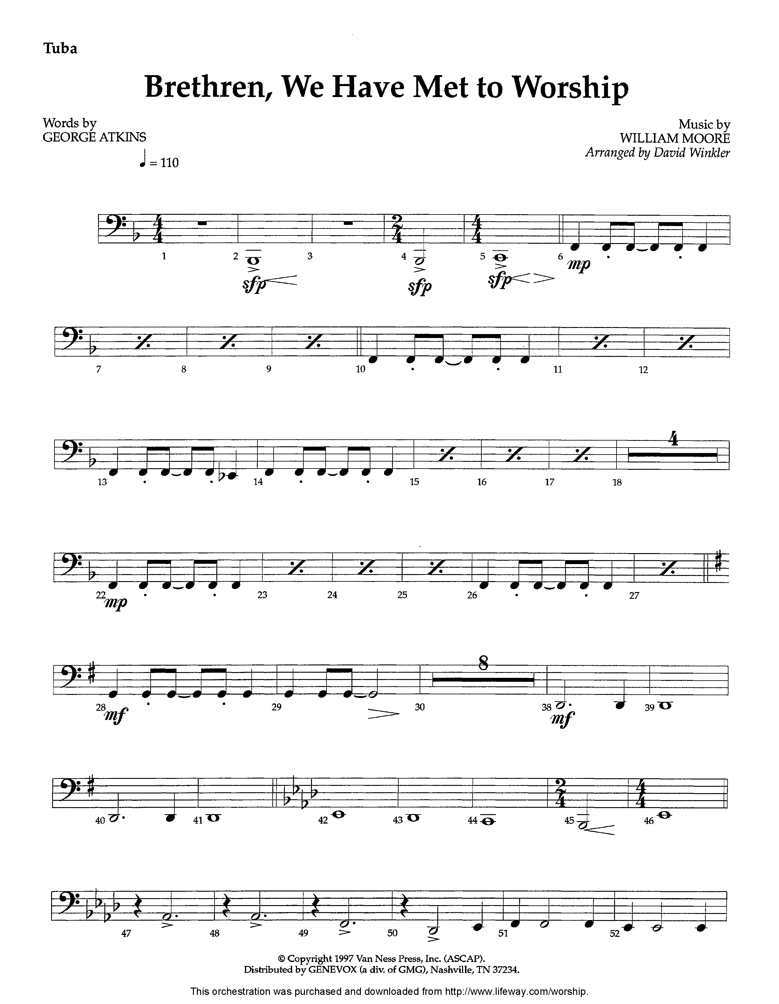 Brethren We Have Met To Worship (Instrumental) Tuba (Lifeway Worship / Arr. David Winkler)
