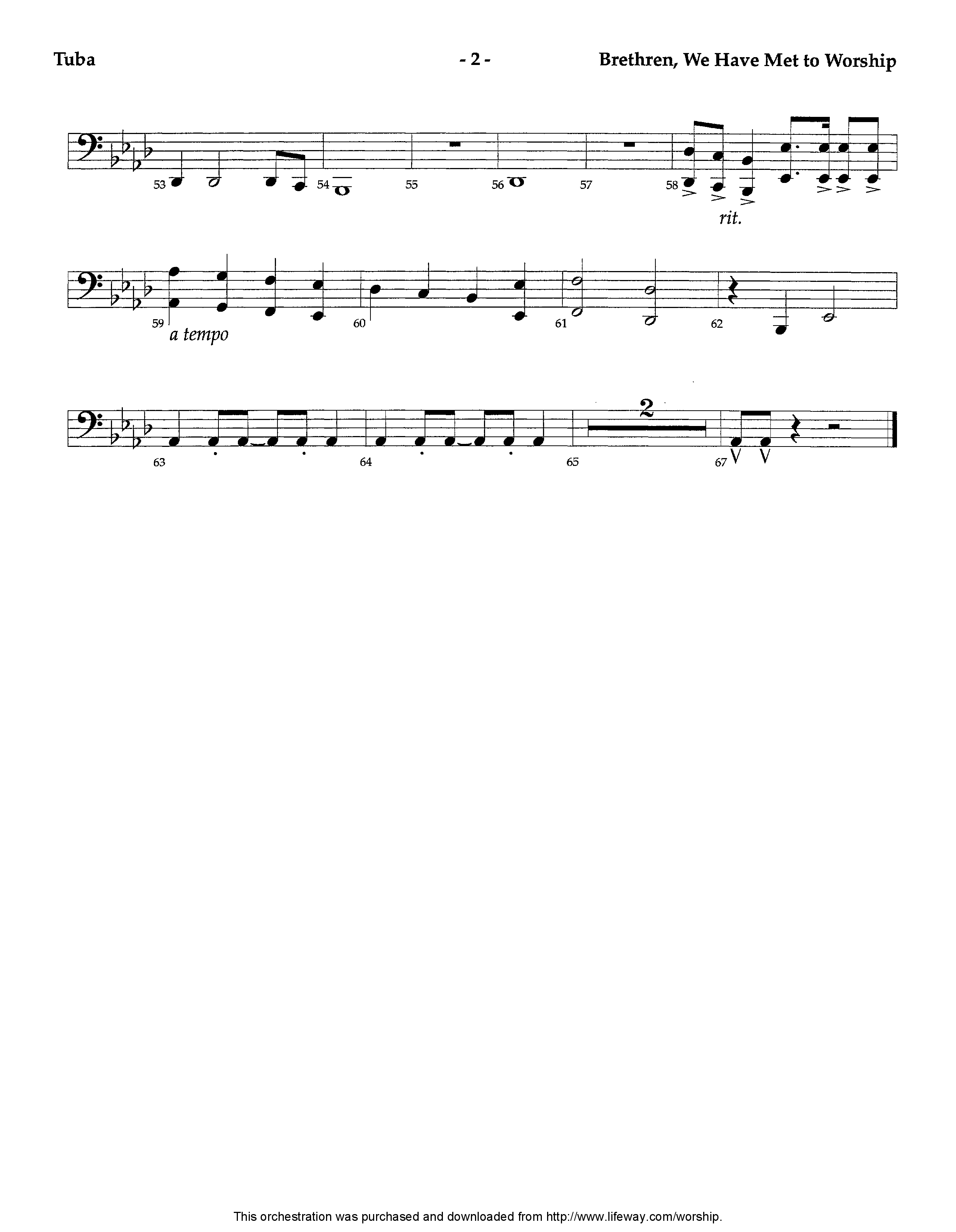 Brethren We Have Met To Worship (Instrumental) Tuba (Lifeway Worship / Arr. David Winkler)