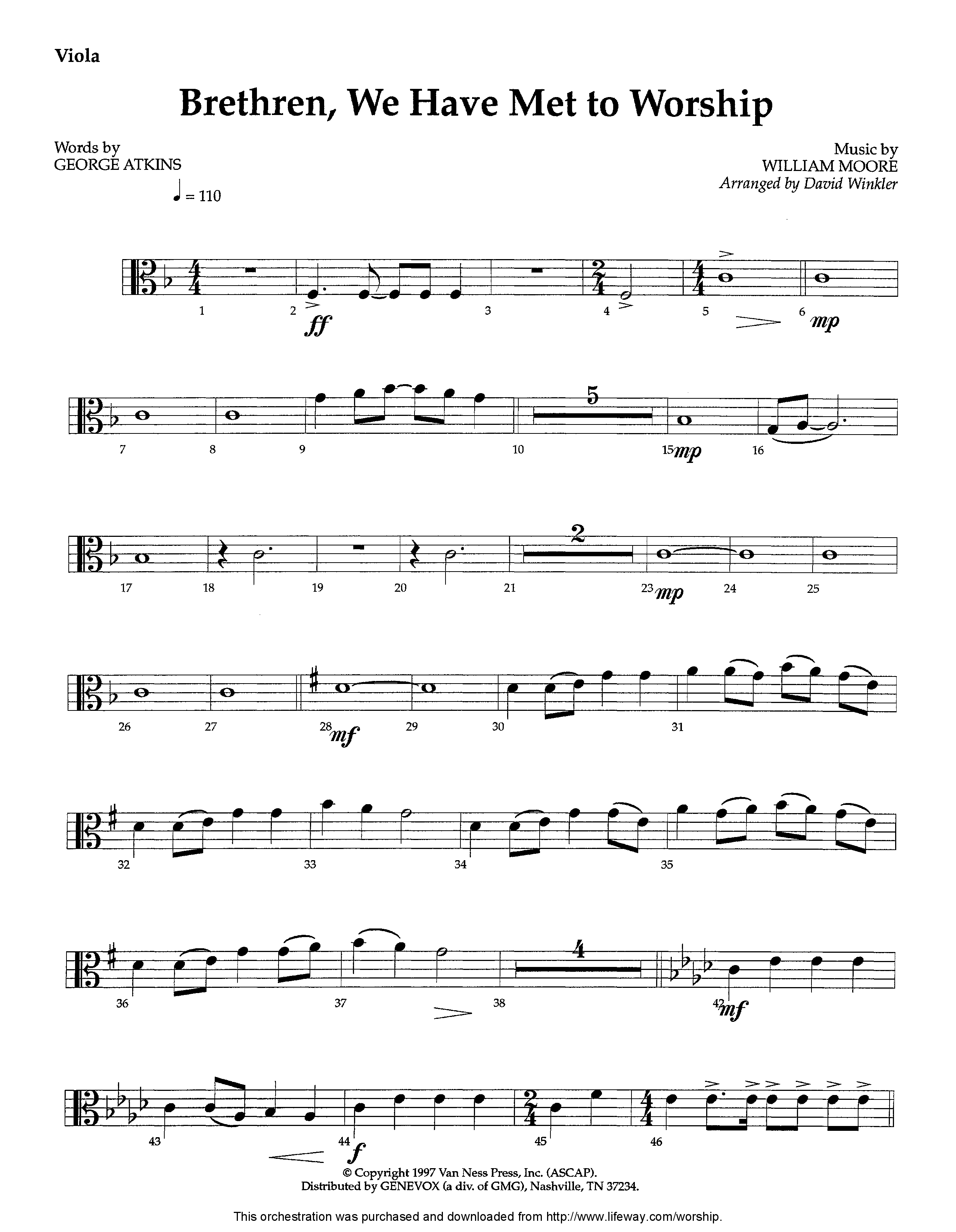 Brethren We Have Met To Worship (Instrumental) Viola (Lifeway Worship / Arr. David Winkler)