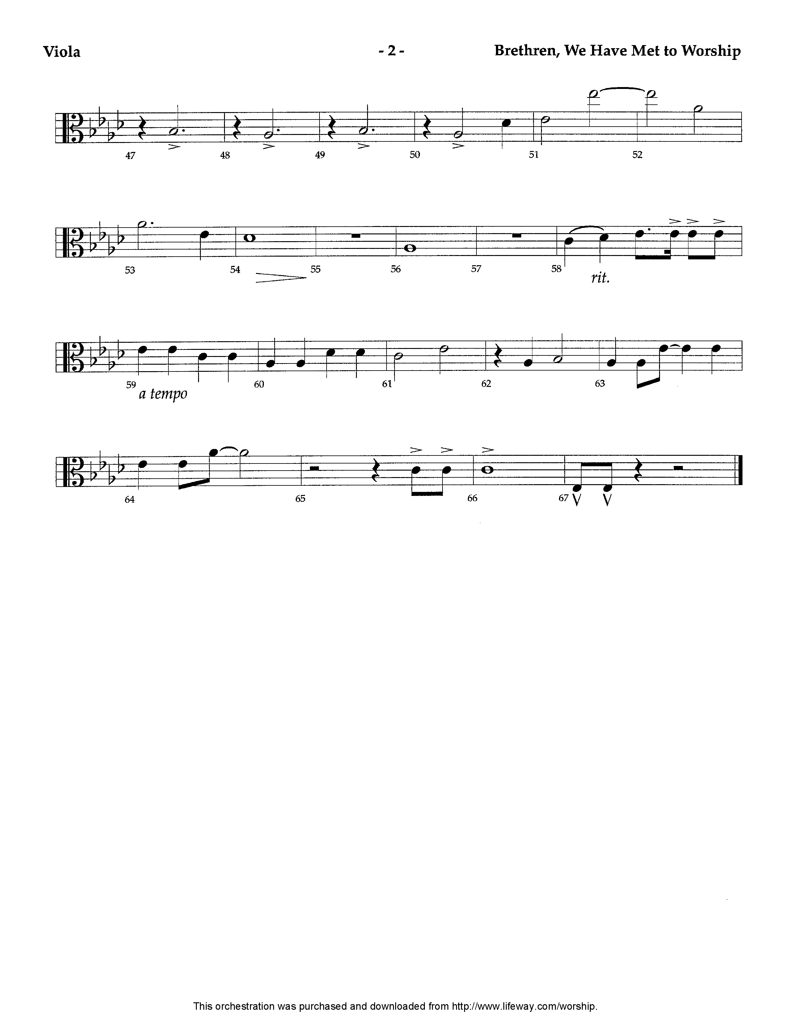 Brethren We Have Met To Worship (Instrumental) Viola (Lifeway Worship / Arr. David Winkler)