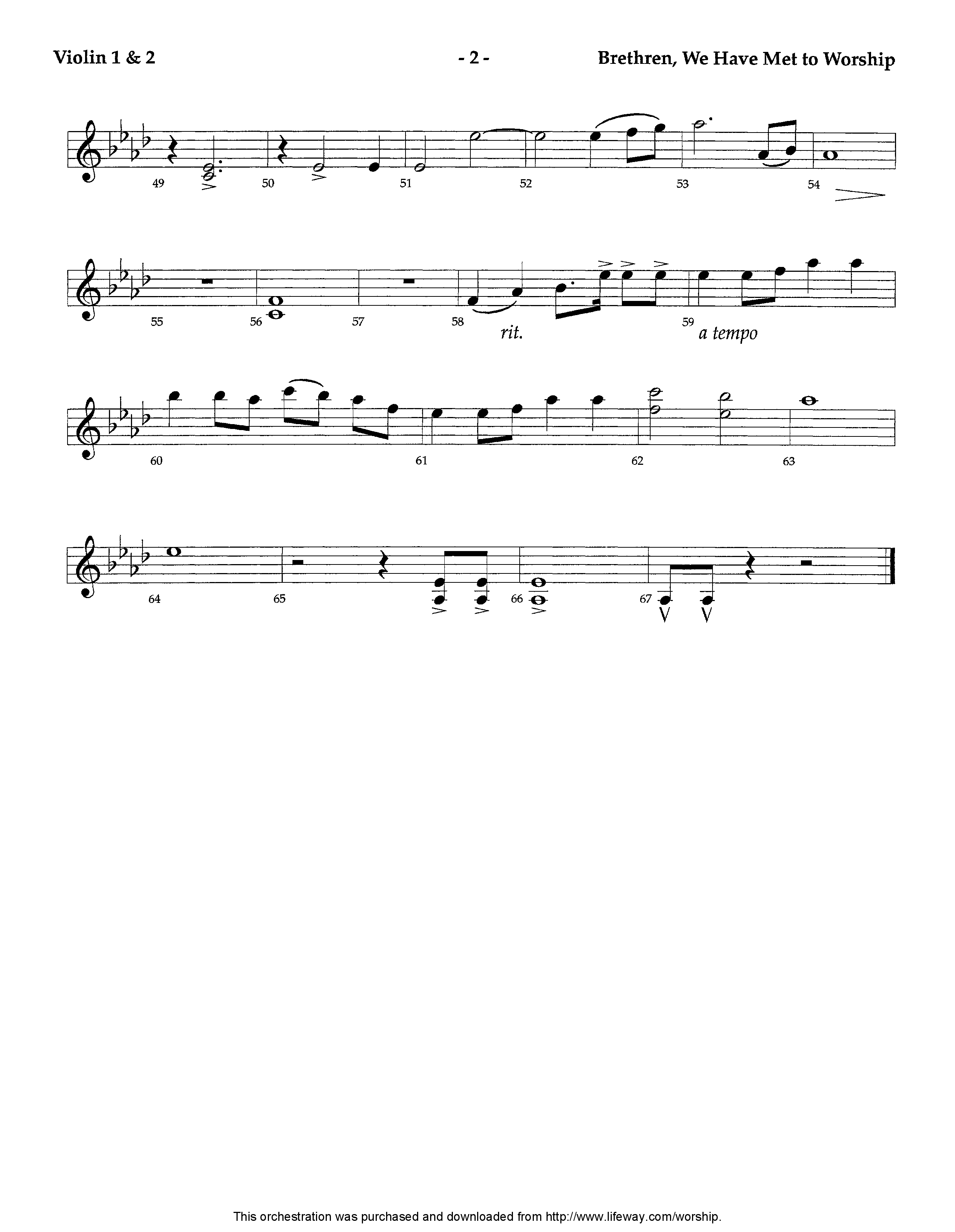 Brethren We Have Met To Worship (Instrumental) Violin 1/2 (Lifeway Worship / Arr. David Winkler)