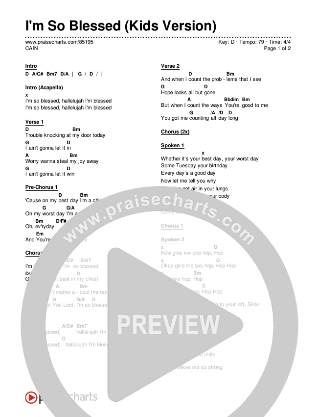 I'm So Blessed (Kids Version) Chords & Lyrics (CAIN)