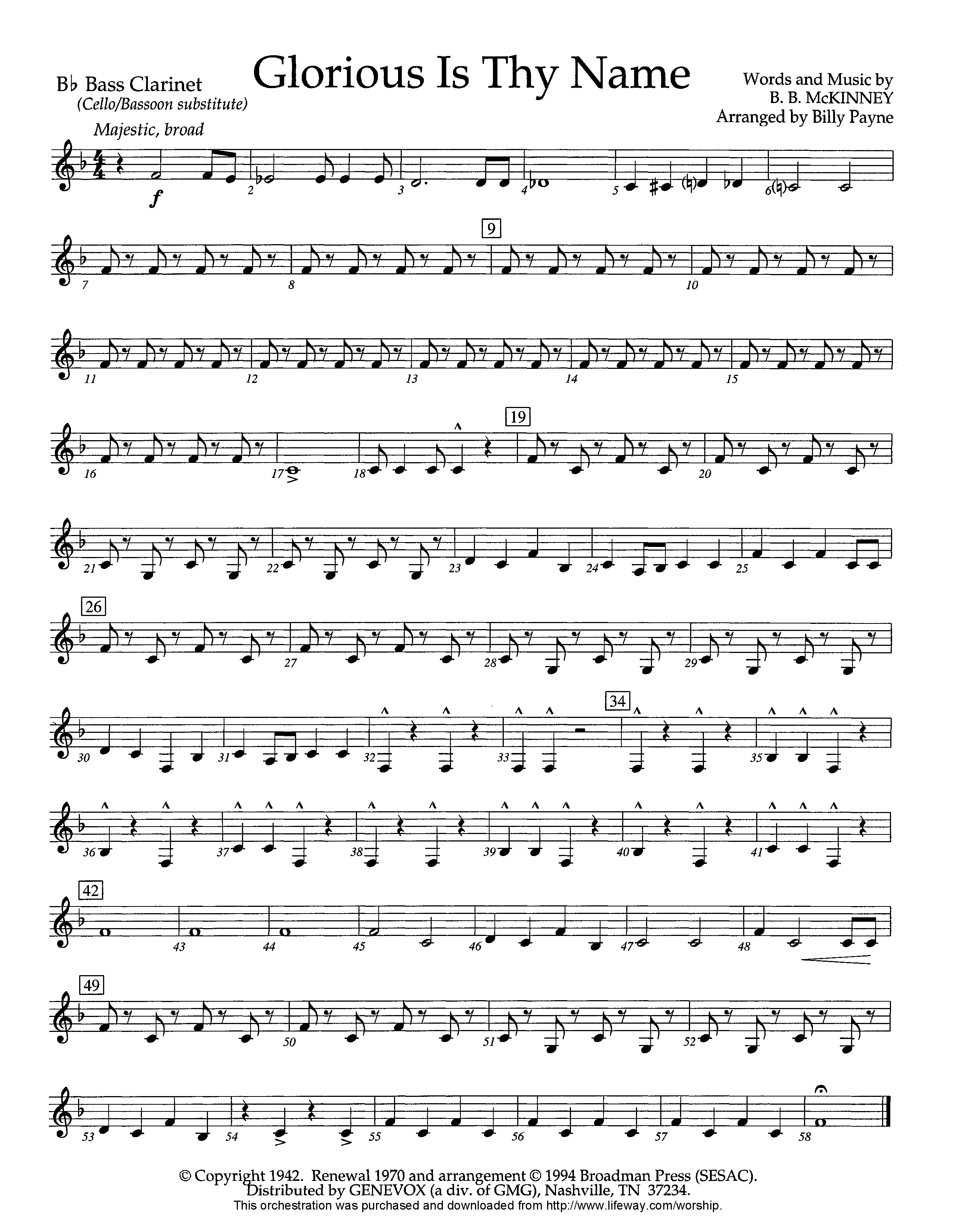 Glorious Is Thy Name (Instrumental) Bass Clarinet (Lifeway Worship / Arr. Billy Payne)