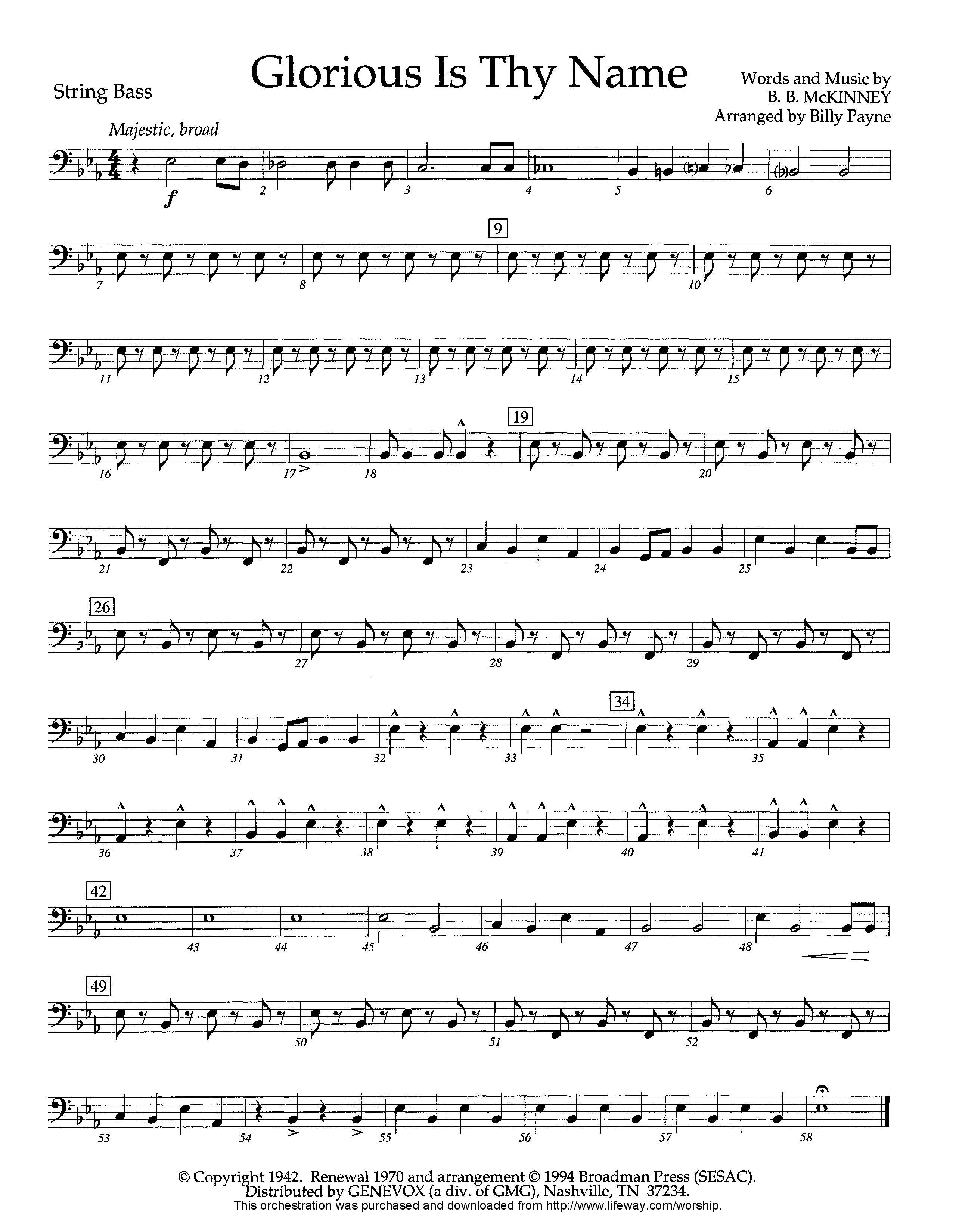 Glorious Is Thy Name (Instrumental) Double Bass (Lifeway Worship / Arr. Billy Payne)