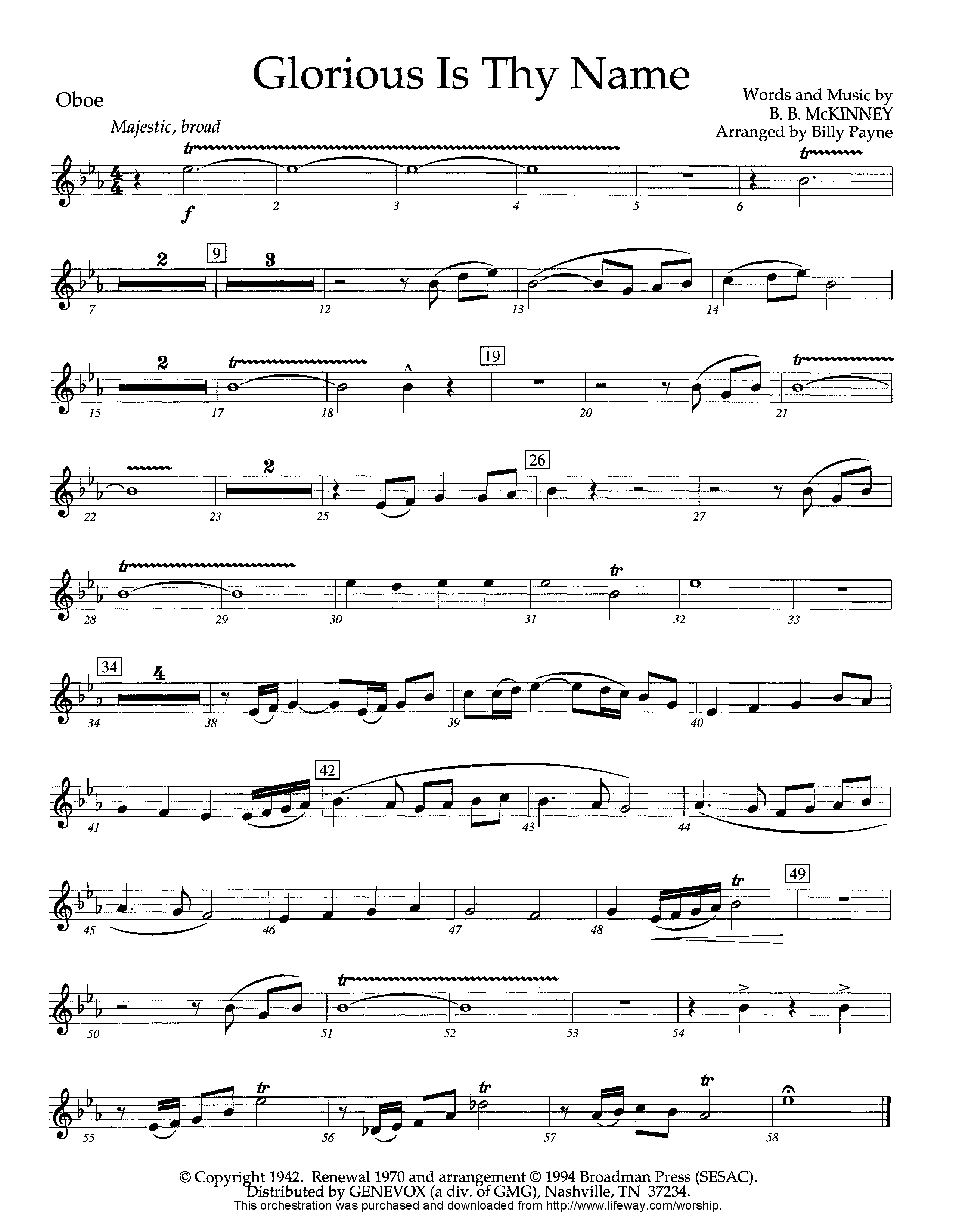 Glorious Is Thy Name (Instrumental) Oboe (Lifeway Worship / Arr. Billy Payne)