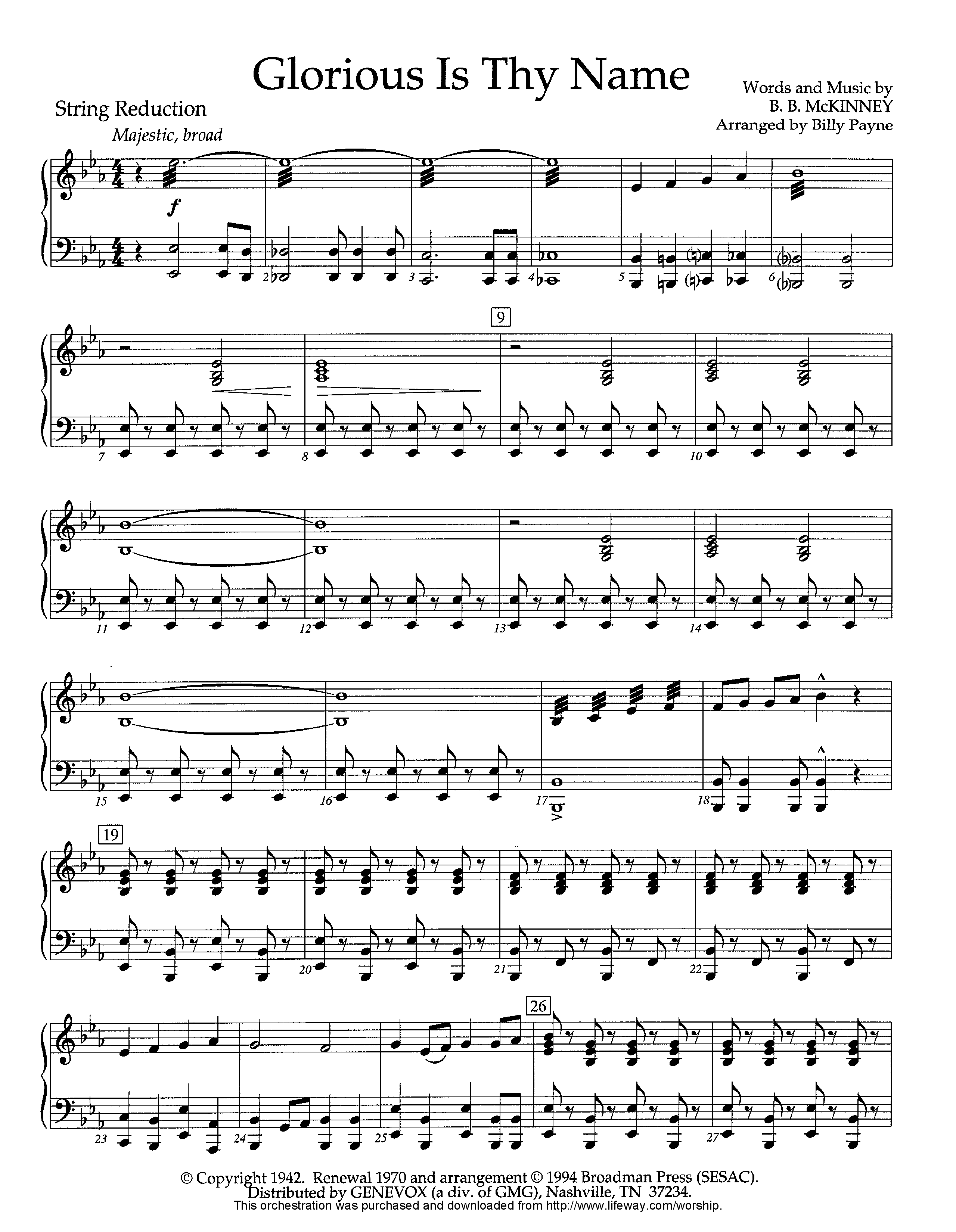 Glorious Is Thy Name (Instrumental) String Reduction (Lifeway Worship / Arr. Billy Payne)