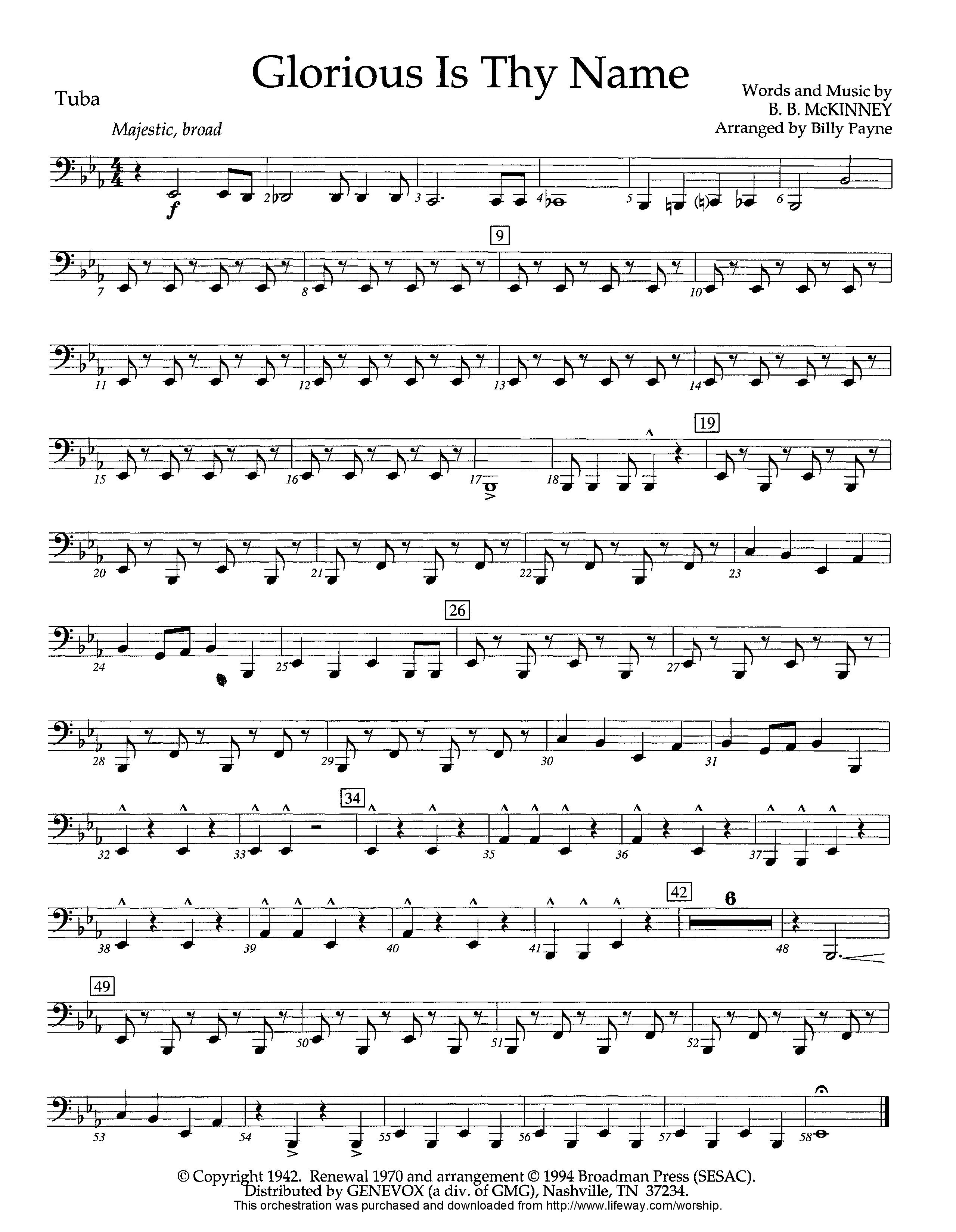 Glorious Is Thy Name (Instrumental) Tuba (Lifeway Worship / Arr. Billy Payne)