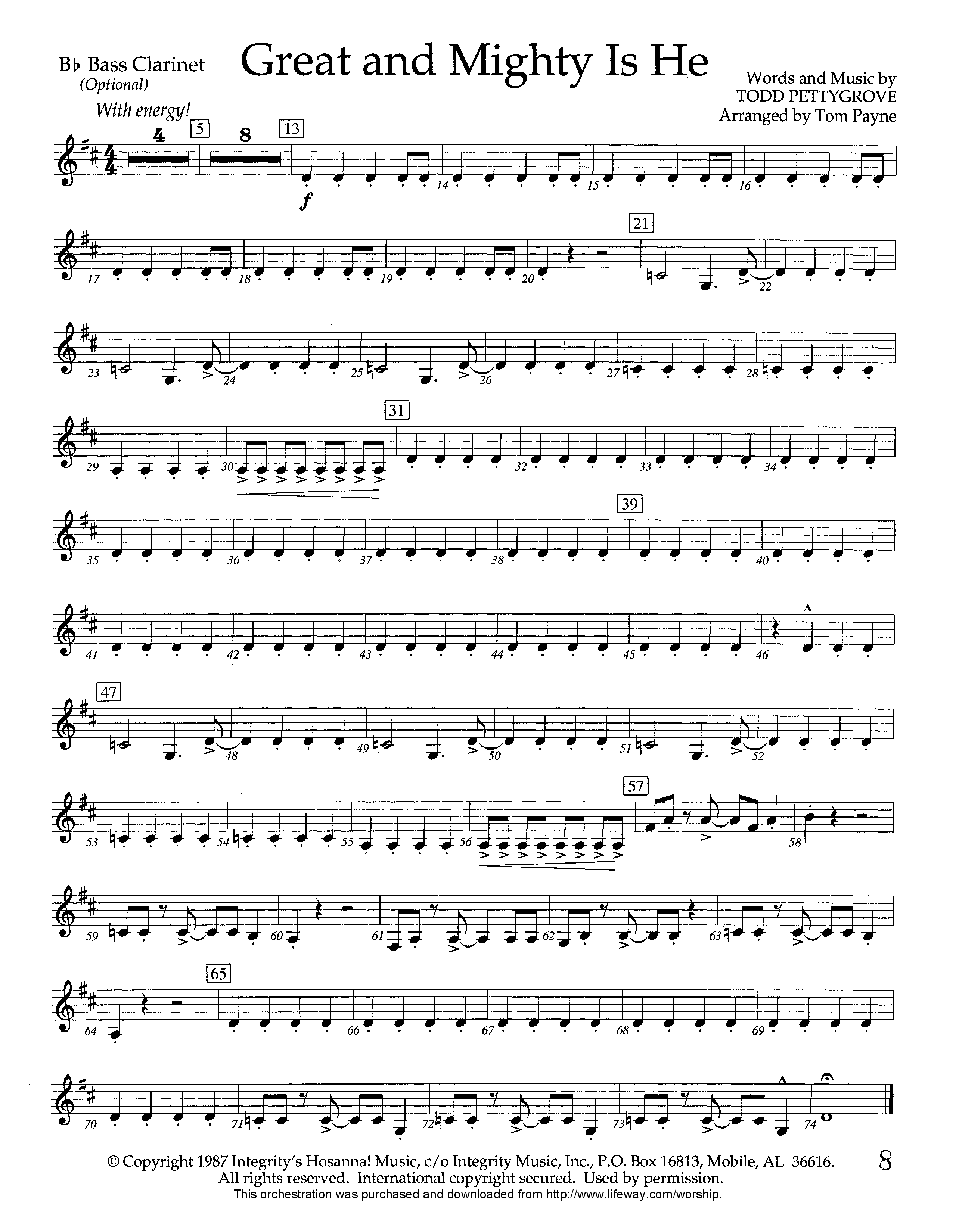 Great and Mighty is He (Instrumental) Bass Clarinet (Lifeway Worship / Arr. Tom Payne)