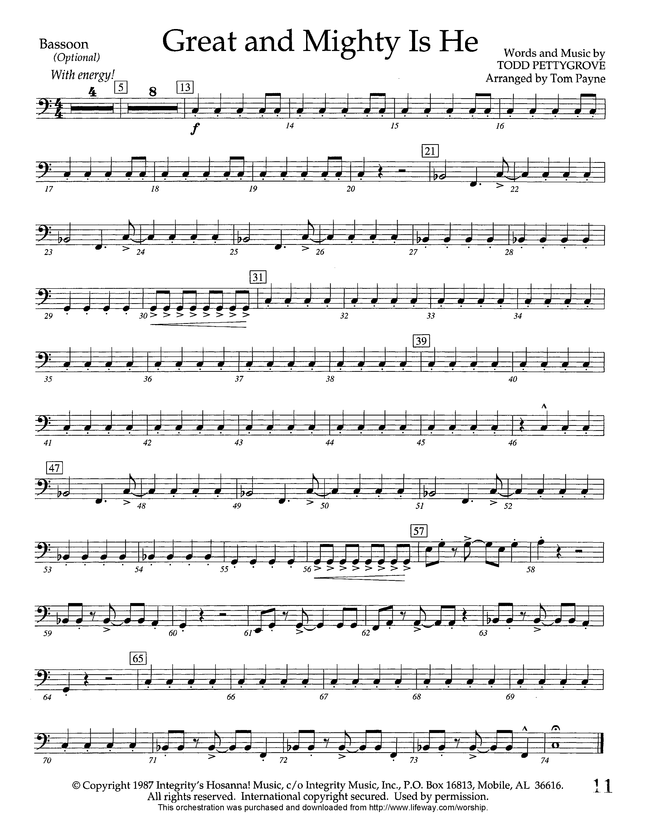 Great and Mighty is He (Instrumental) Bassoon (Lifeway Worship / Arr. Tom Payne)