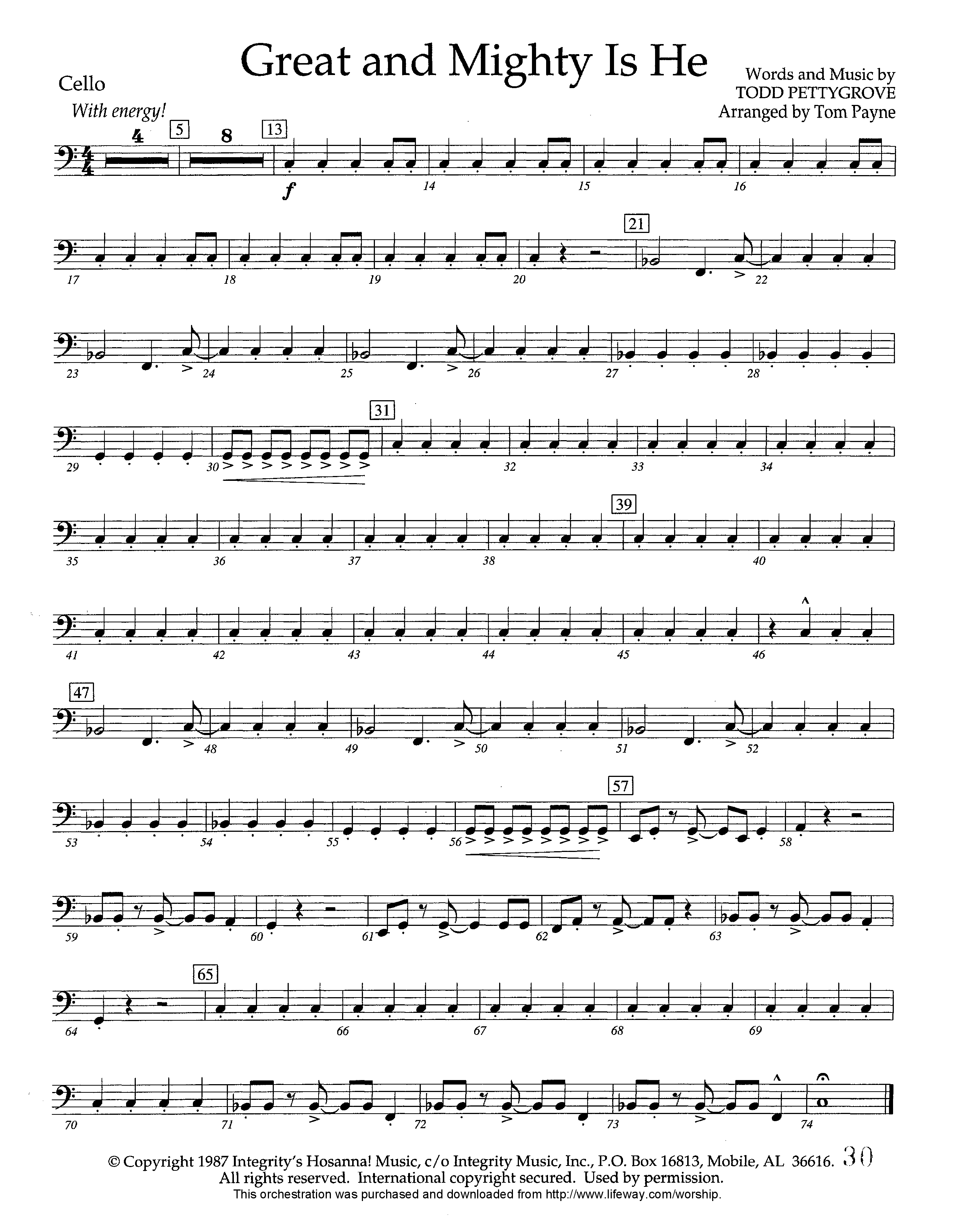 Great and Mighty is He (Instrumental) Cello (Lifeway Worship / Arr. Tom Payne)