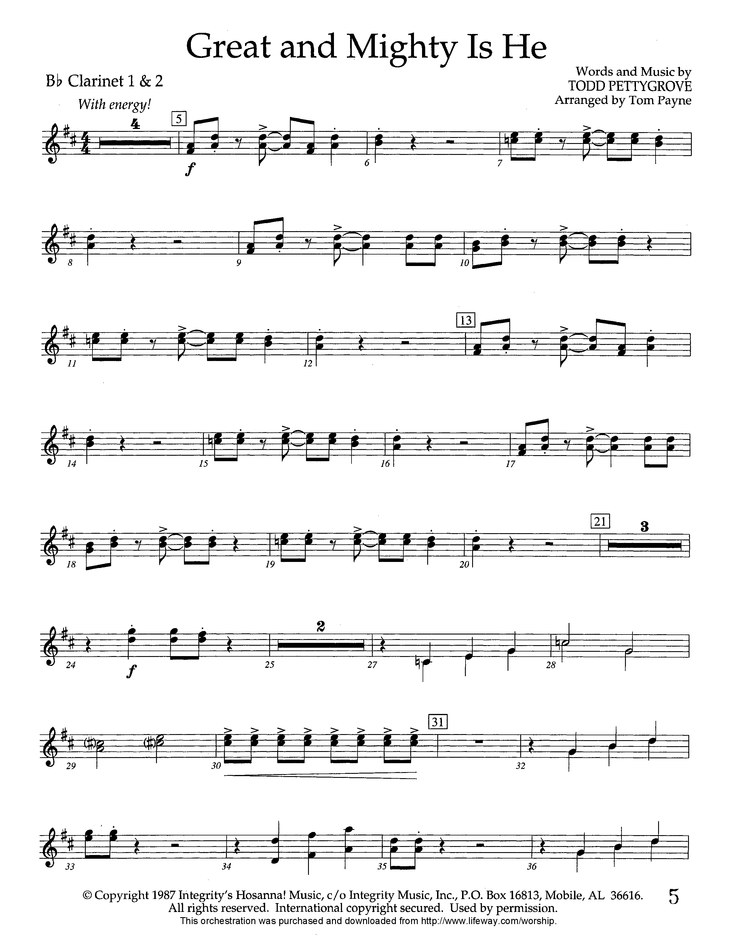 Great and Mighty is He (Instrumental) Clarinet 1/2 (Lifeway Worship / Arr. Tom Payne)