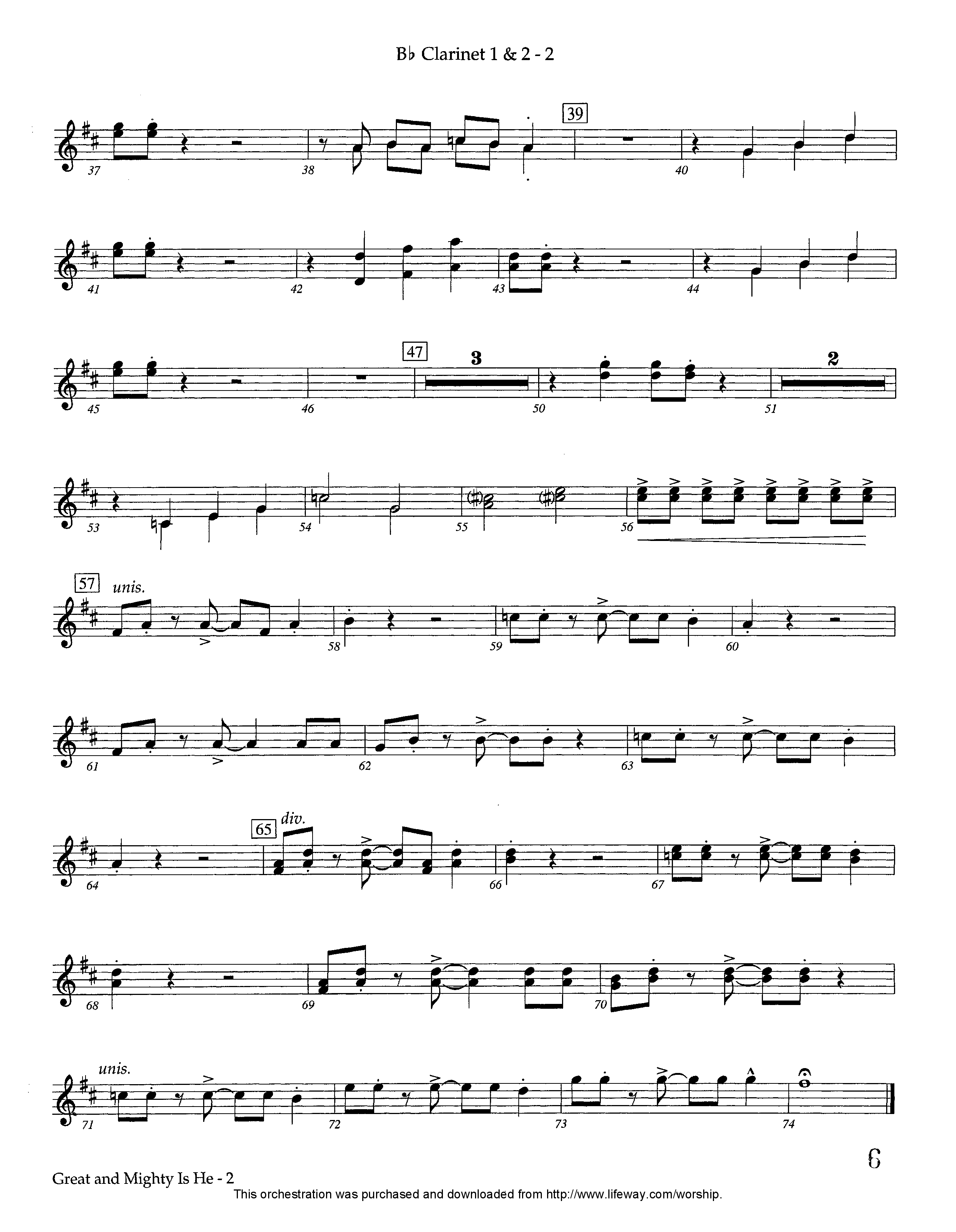 Great and Mighty is He (Instrumental) Clarinet 1/2 (Lifeway Worship / Arr. Tom Payne)