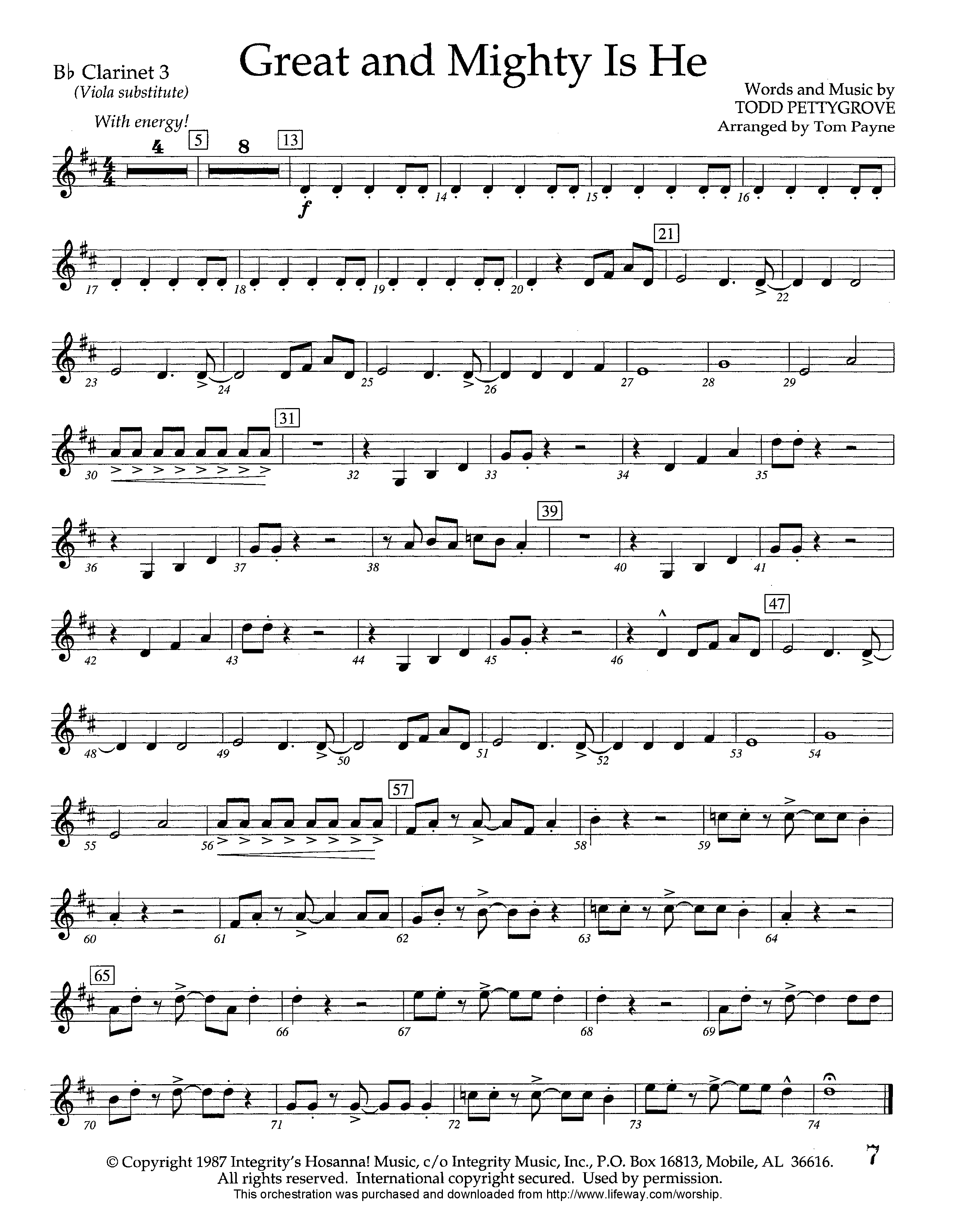 Great and Mighty is He (Instrumental) Clarinet 3 (Lifeway Worship / Arr. Tom Payne)