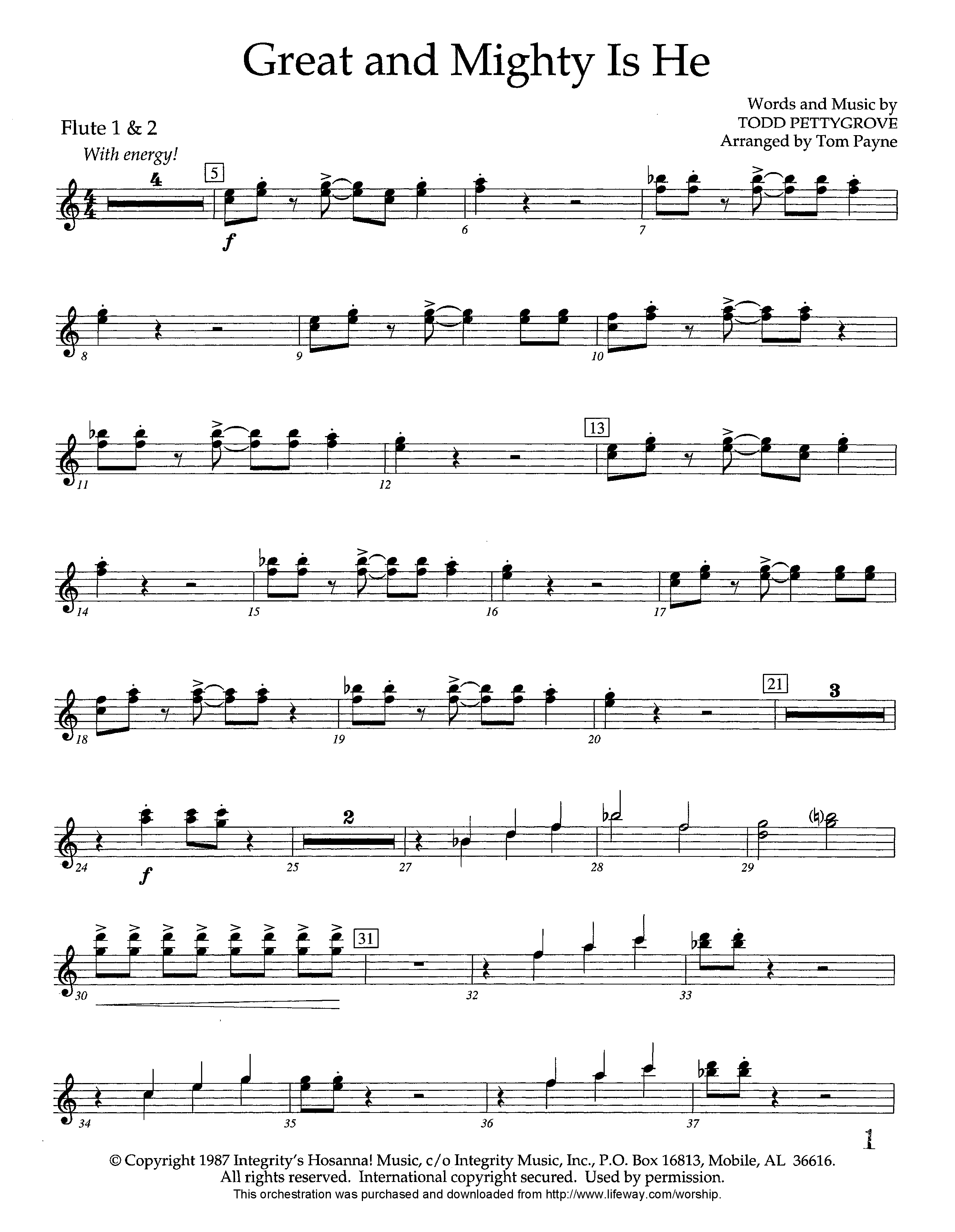 Great and Mighty is He (Instrumental) Flute 1/2 (Lifeway Worship / Arr. Tom Payne)