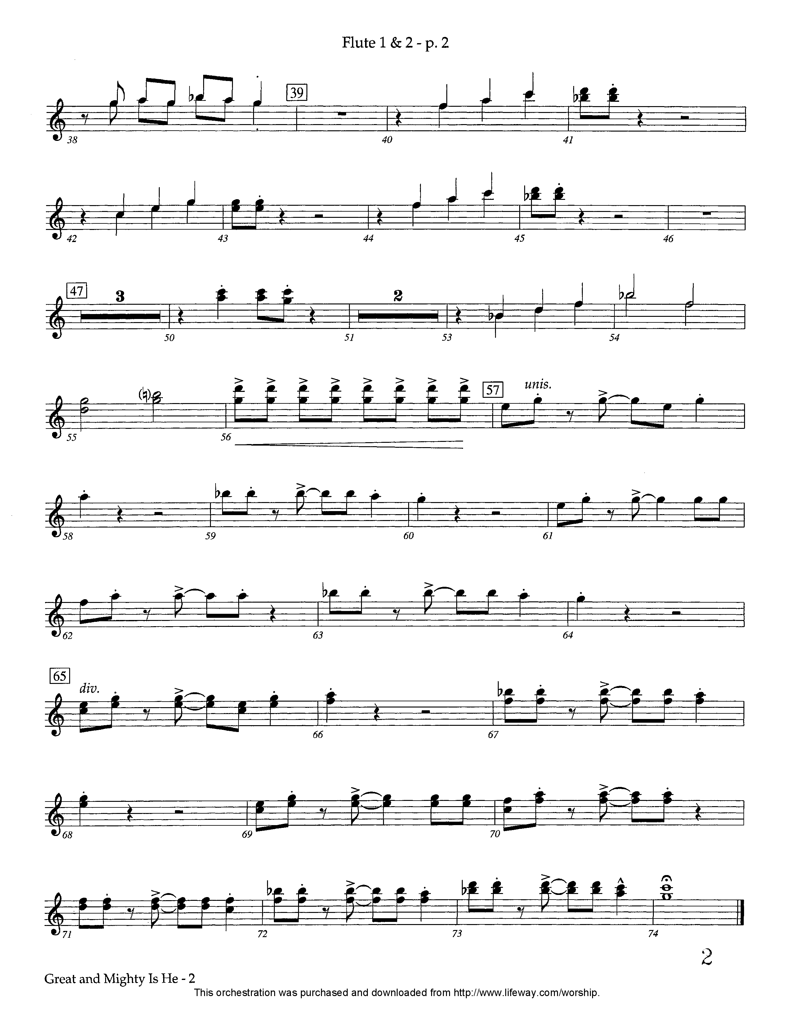 Great and Mighty is He (Instrumental) Flute 1/2 (Lifeway Worship / Arr. Tom Payne)