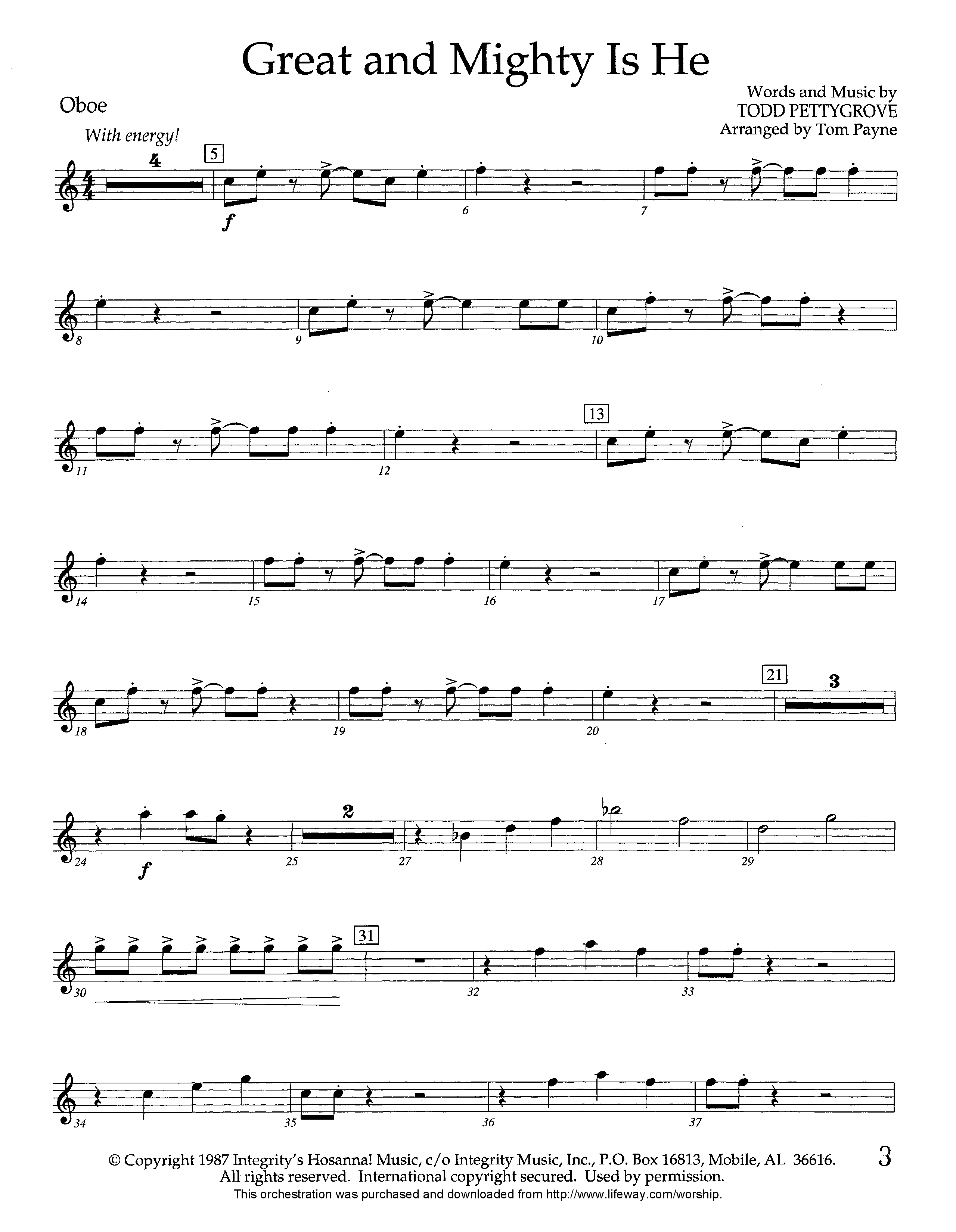 Great and Mighty is He (Instrumental) Oboe (Lifeway Worship / Arr. Tom Payne)