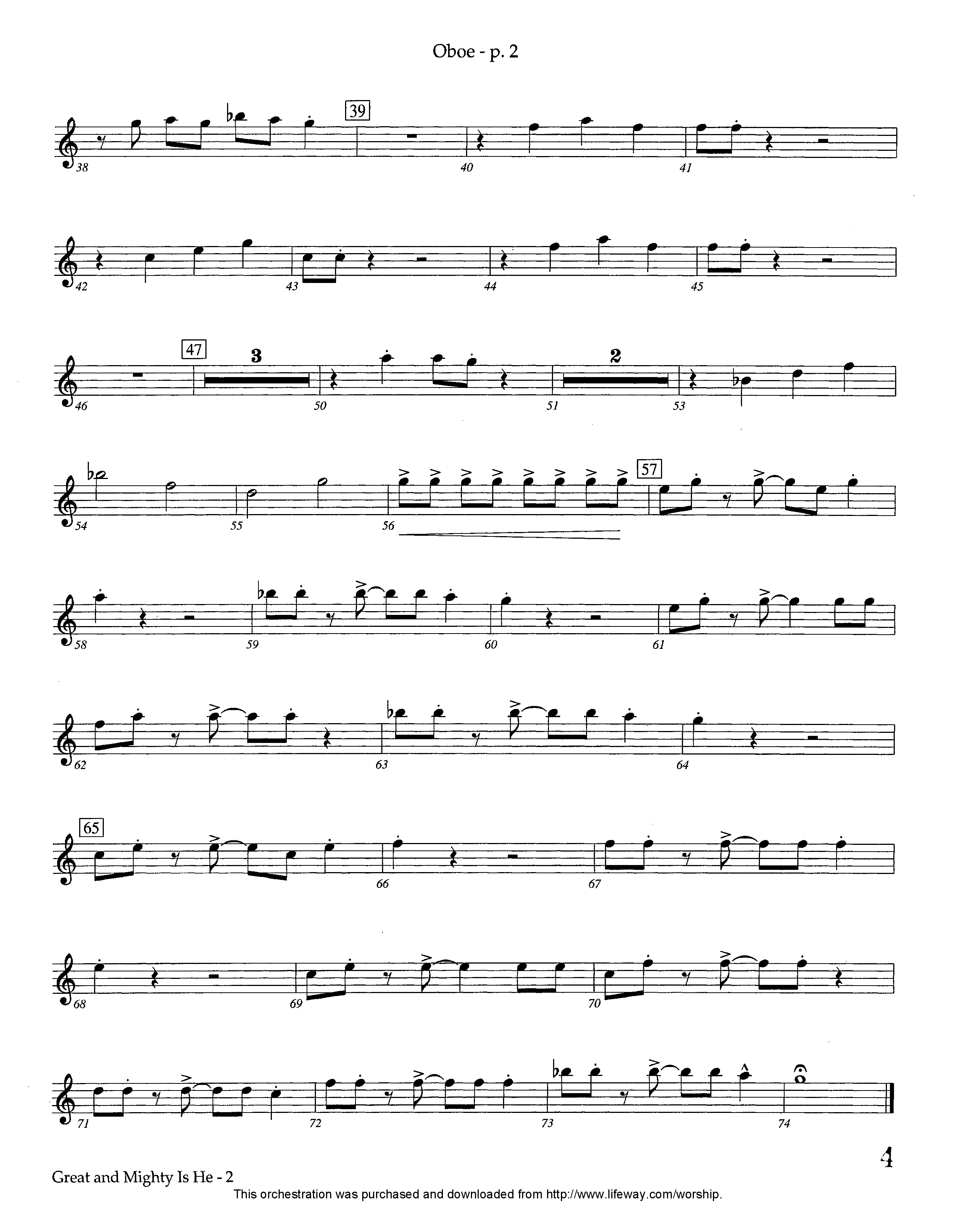 Great and Mighty is He (Instrumental) Oboe (Lifeway Worship / Arr. Tom Payne)