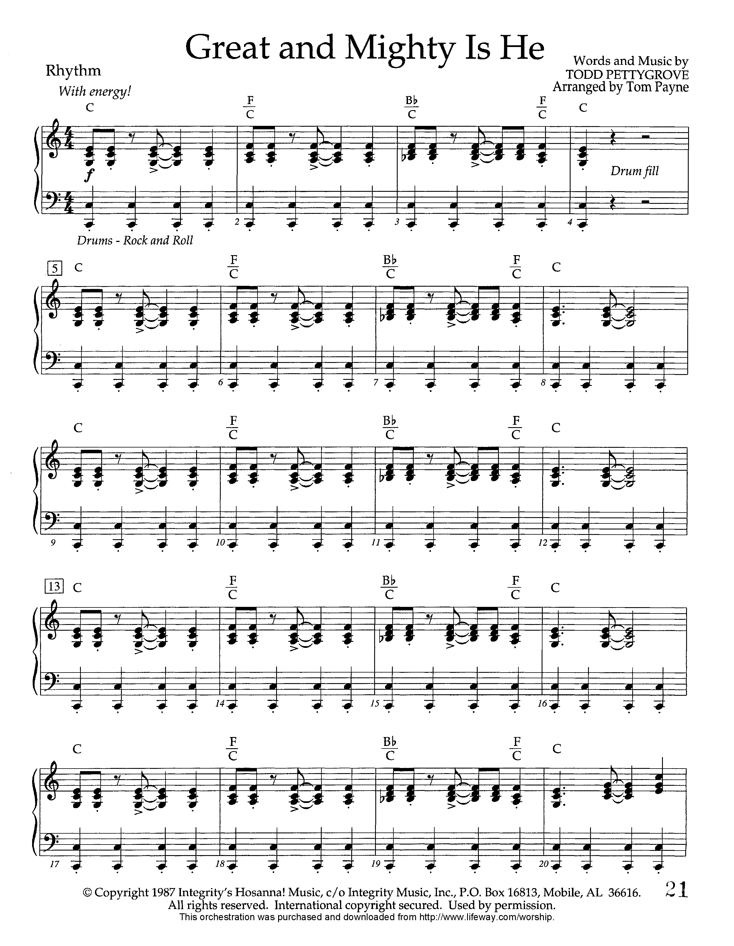 Great and Mighty is He (Instrumental) Rhythm Chart (Lifeway Worship / Arr. Tom Payne)