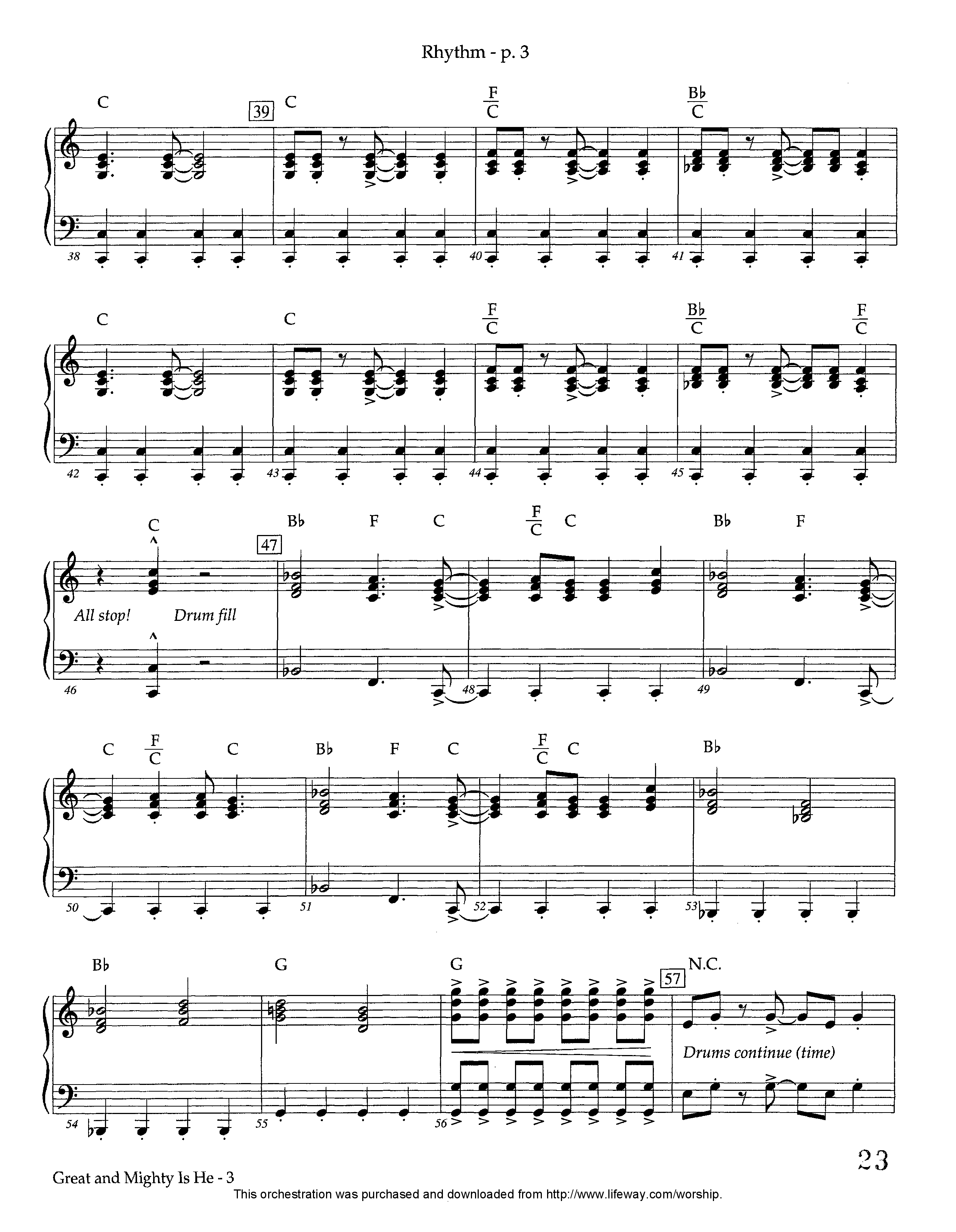 Great and Mighty is He (Instrumental) Rhythm Chart (Lifeway Worship / Arr. Tom Payne)