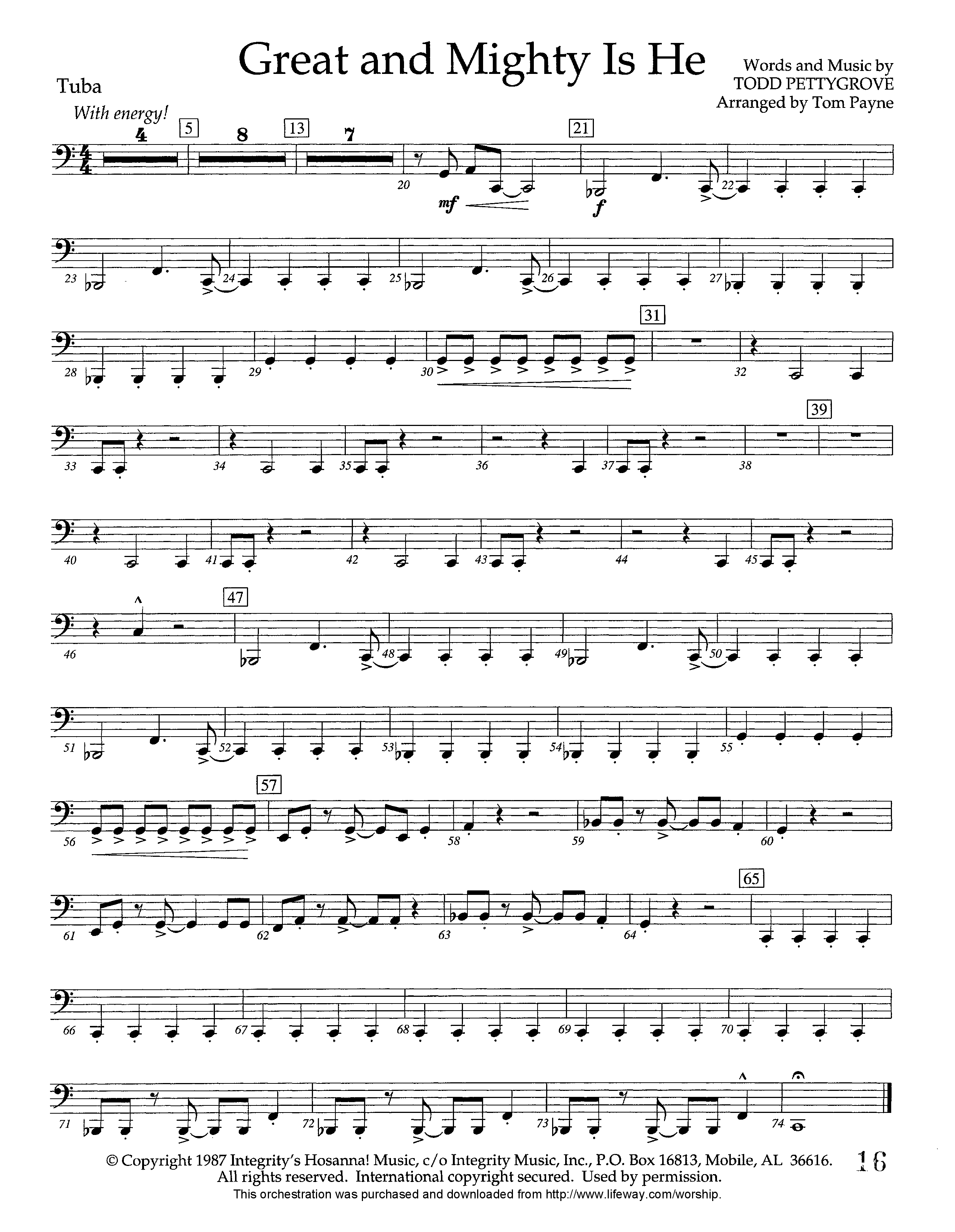 Great and Mighty is He (Instrumental) Tuba (Lifeway Worship / Arr. Tom Payne)