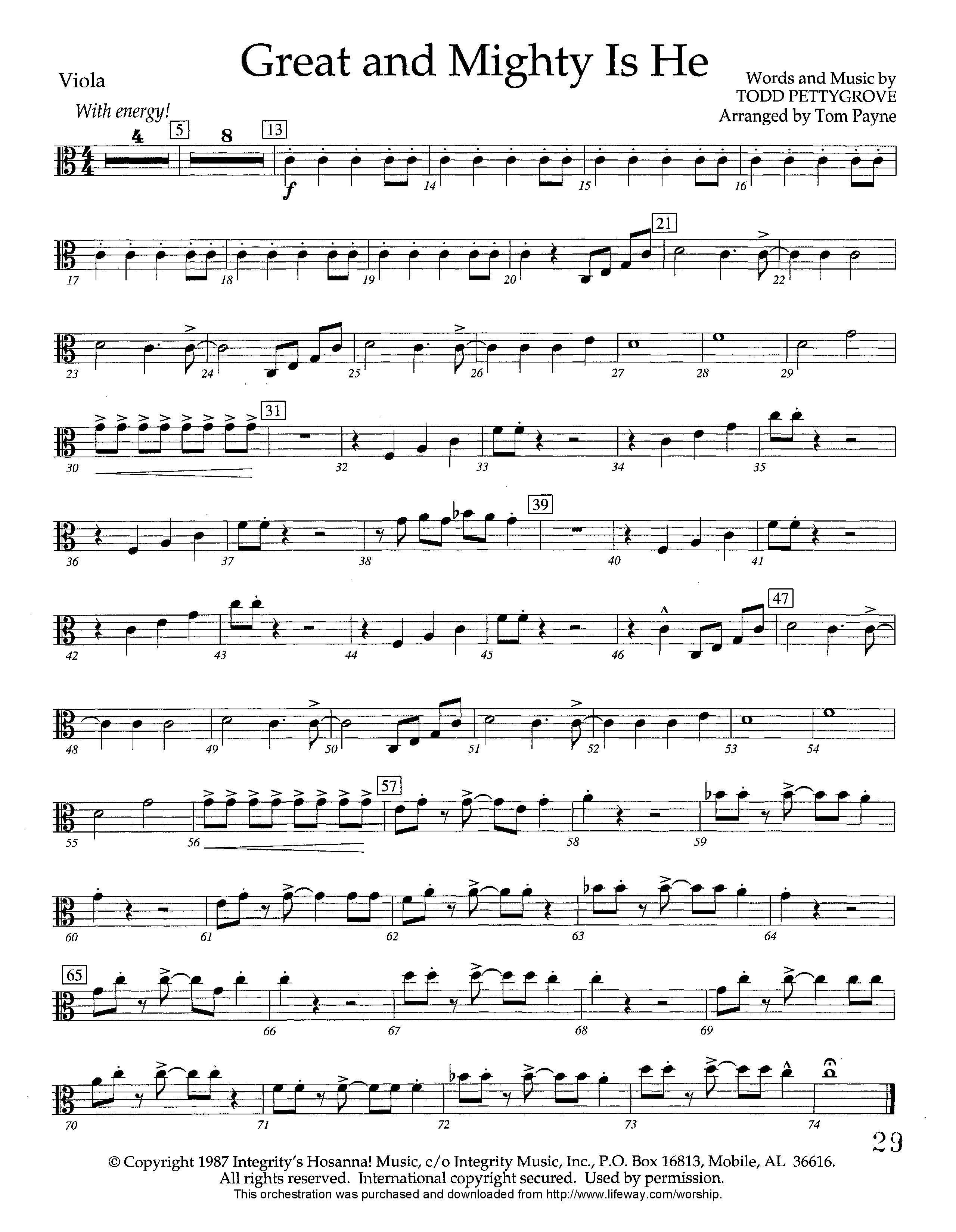Great and Mighty is He (Instrumental) Viola (Lifeway Worship / Arr. Tom Payne)