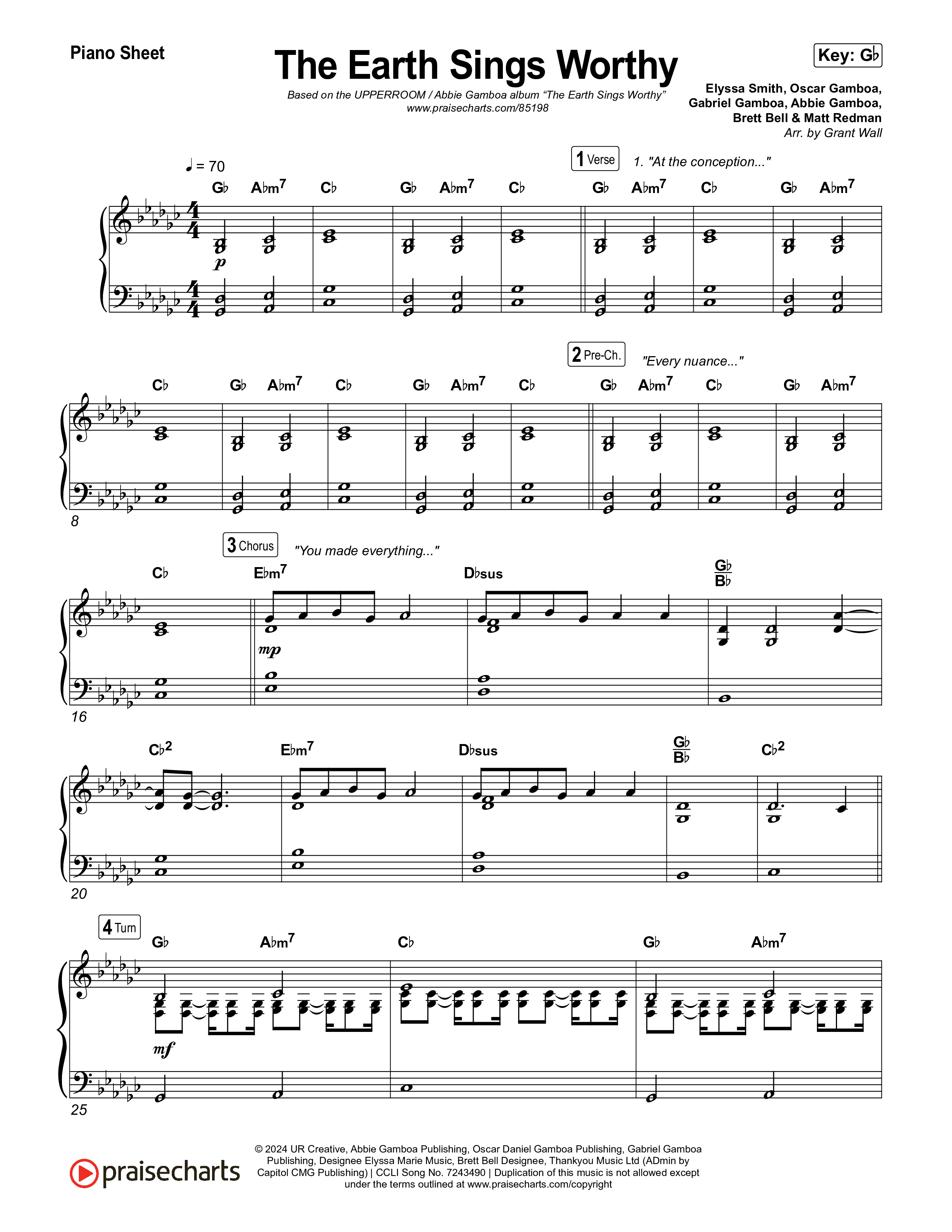 The Earth Sings Worthy Piano Sheet (UPPERROOM / Abbie Gamboa)