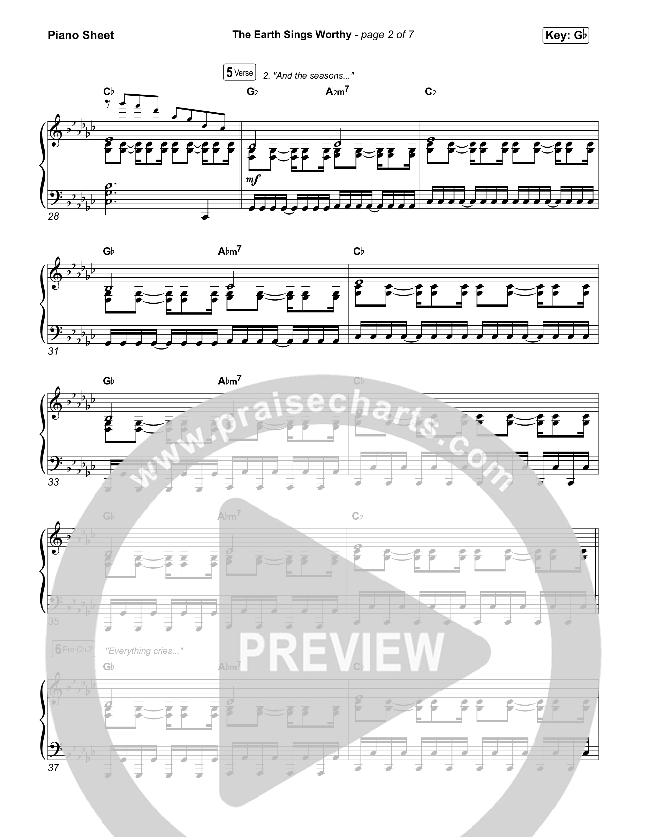 The Earth Sings Worthy Piano Sheet (UPPERROOM / Abbie Gamboa)