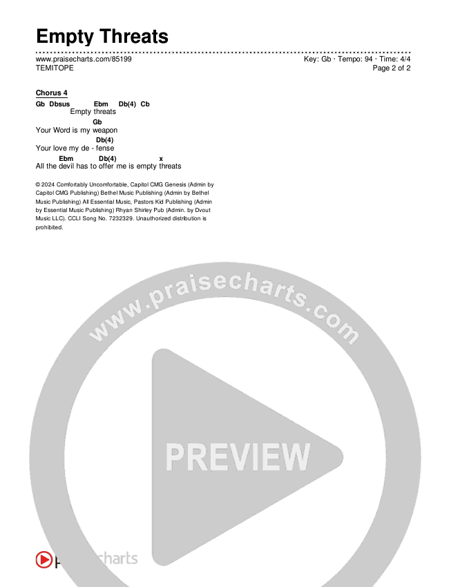 Empty Threats Chords & Lyrics (TEMITOPE / Josh Baldwin)