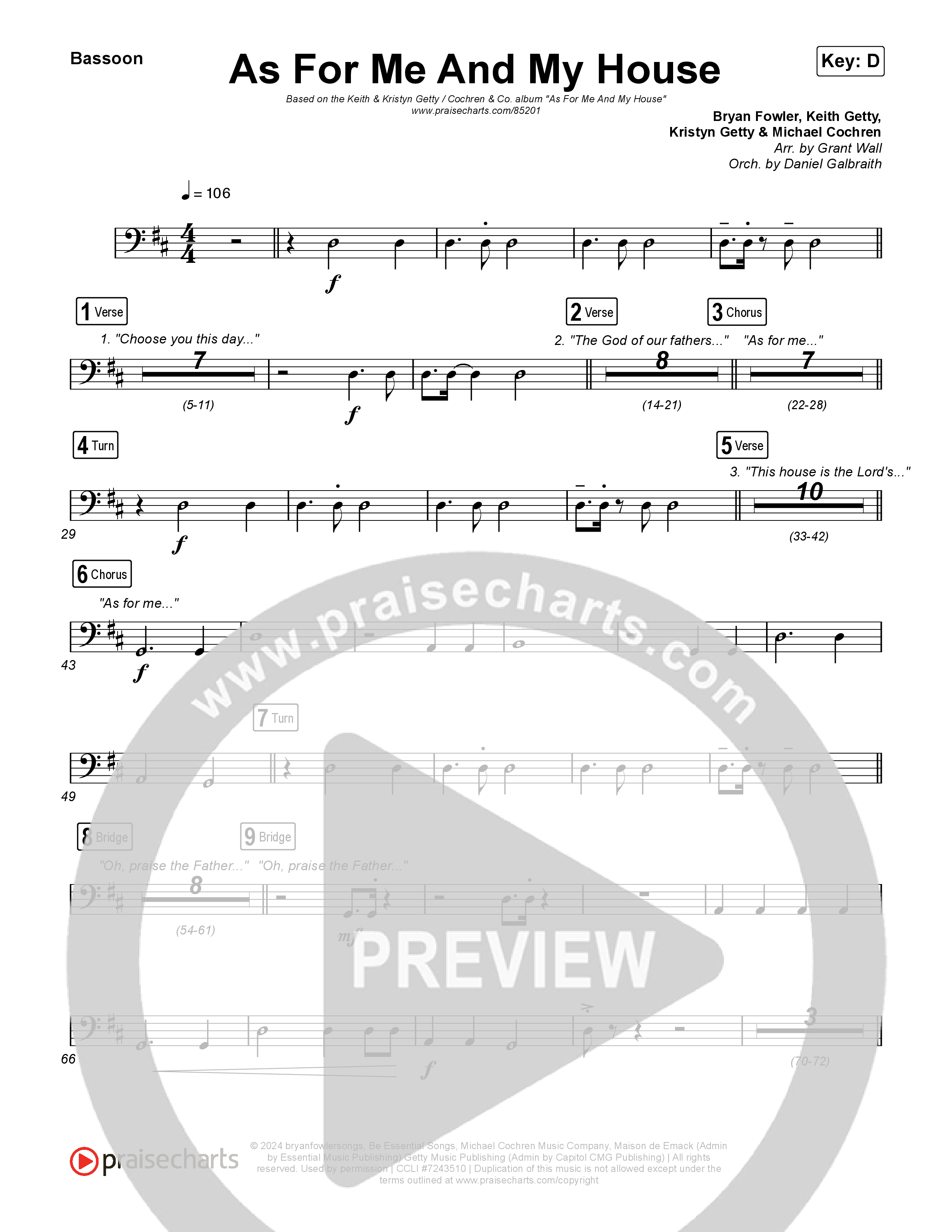 As For Me And My House Bassoon (Keith & Kristyn Getty / Cochren & Co)