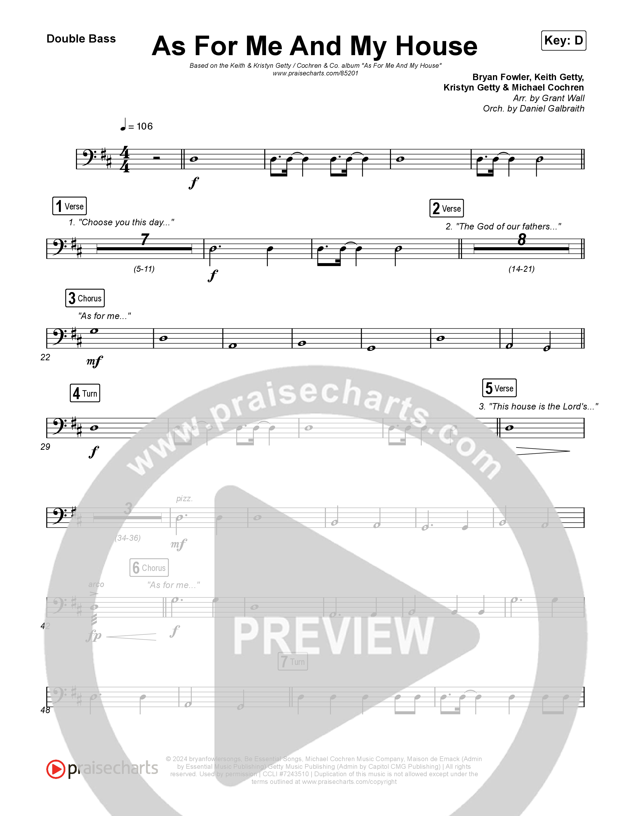 As For Me And My House String Bass (Keith & Kristyn Getty / Cochren & Co)