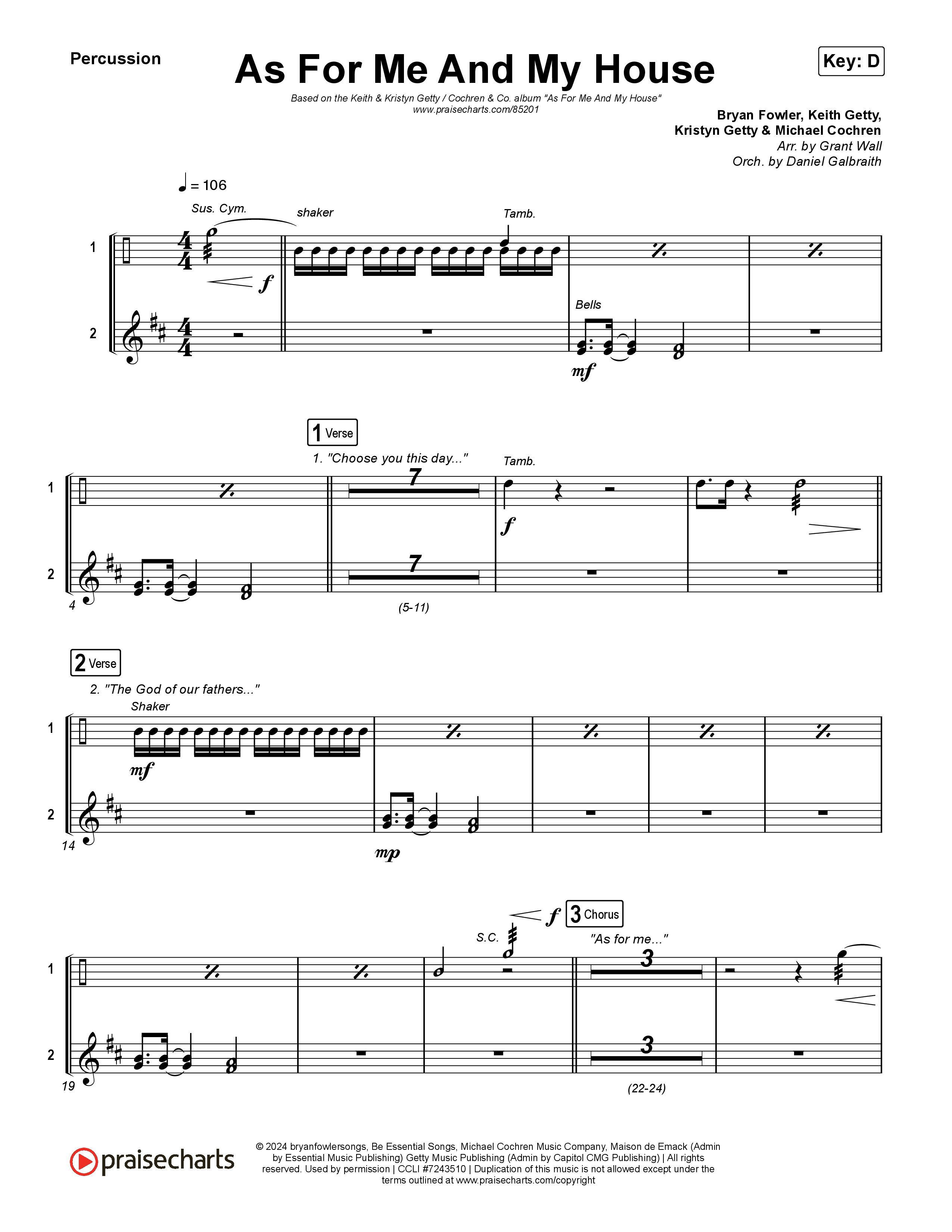 As For Me And My House Percussion (Keith & Kristyn Getty / Cochren & Co)