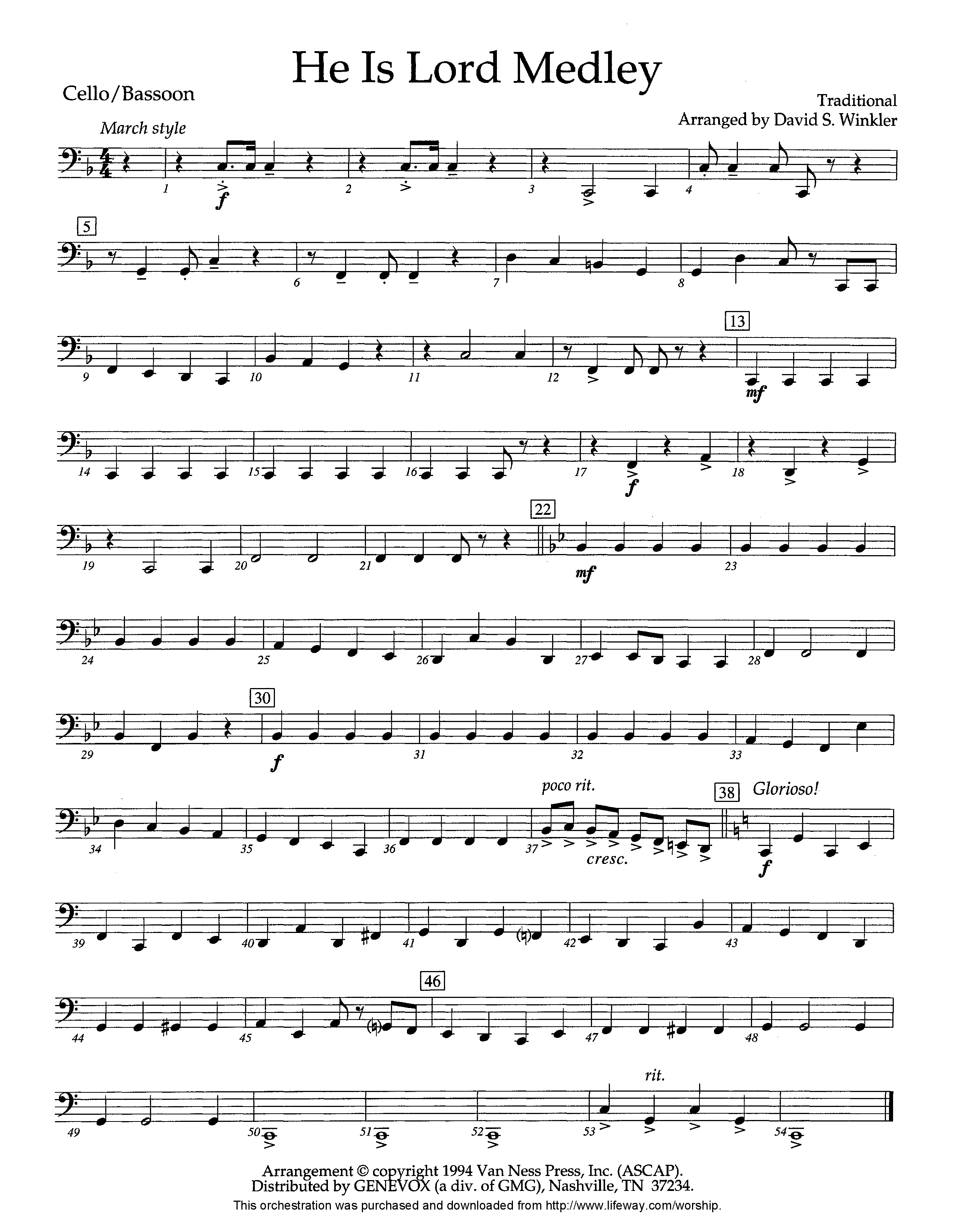 He Is Lord Medley (Instrumental) Cello (Lifeway Worship / Arr. David Winkler)