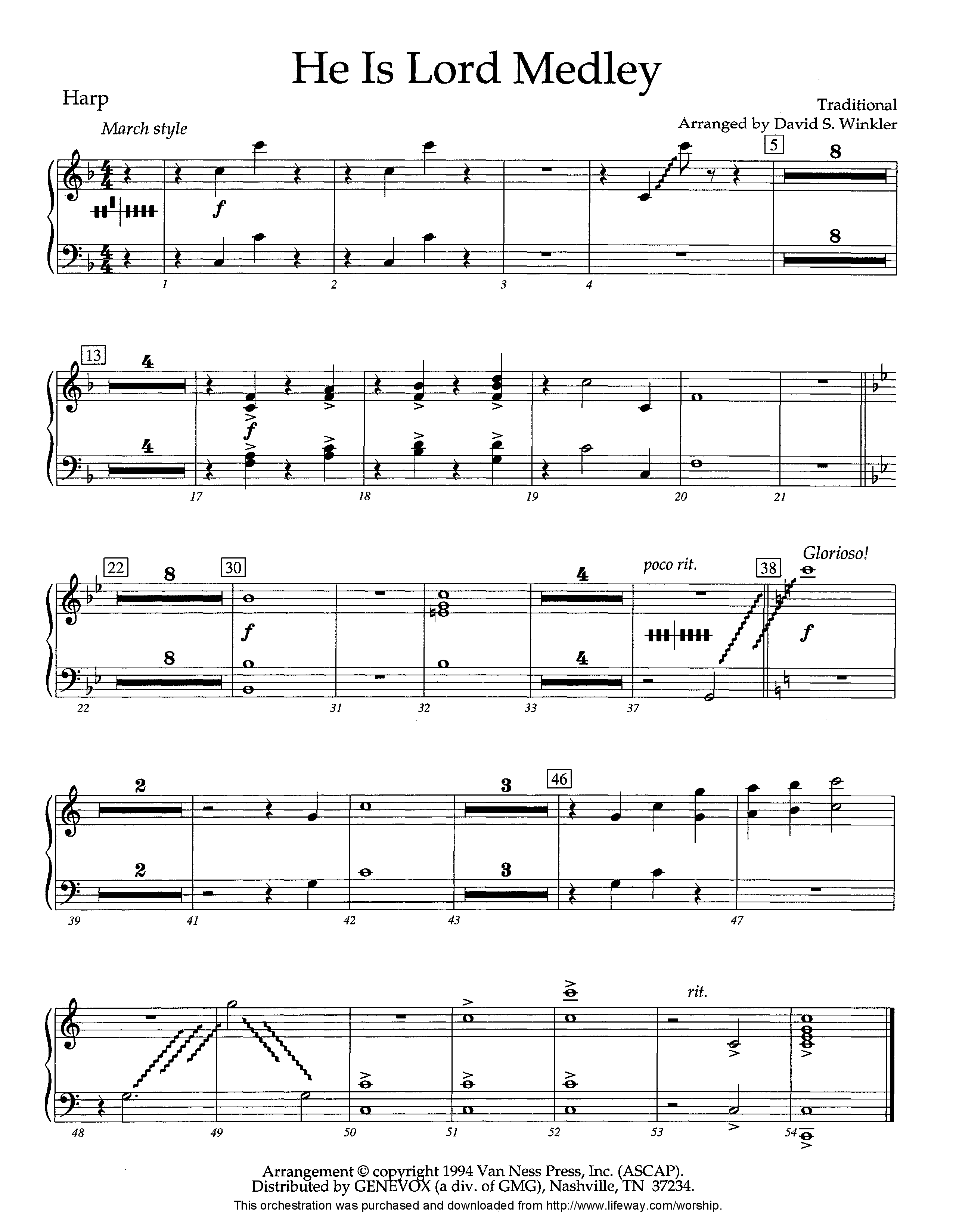 He Is Lord Medley (Instrumental) Harp (Lifeway Worship / Arr. David Winkler)
