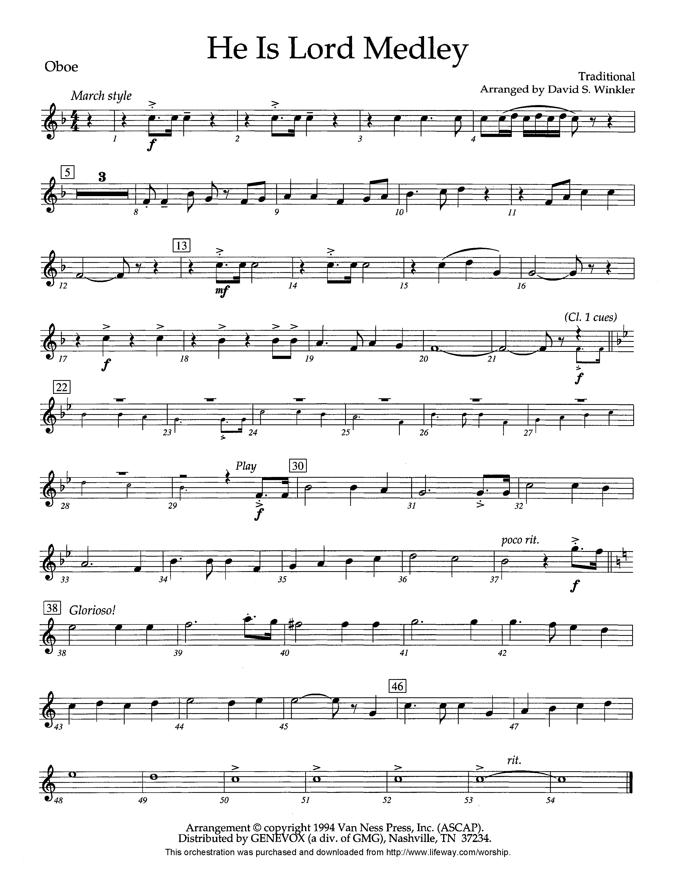 He Is Lord Medley (Instrumental) Oboe (Lifeway Worship / Arr. David Winkler)