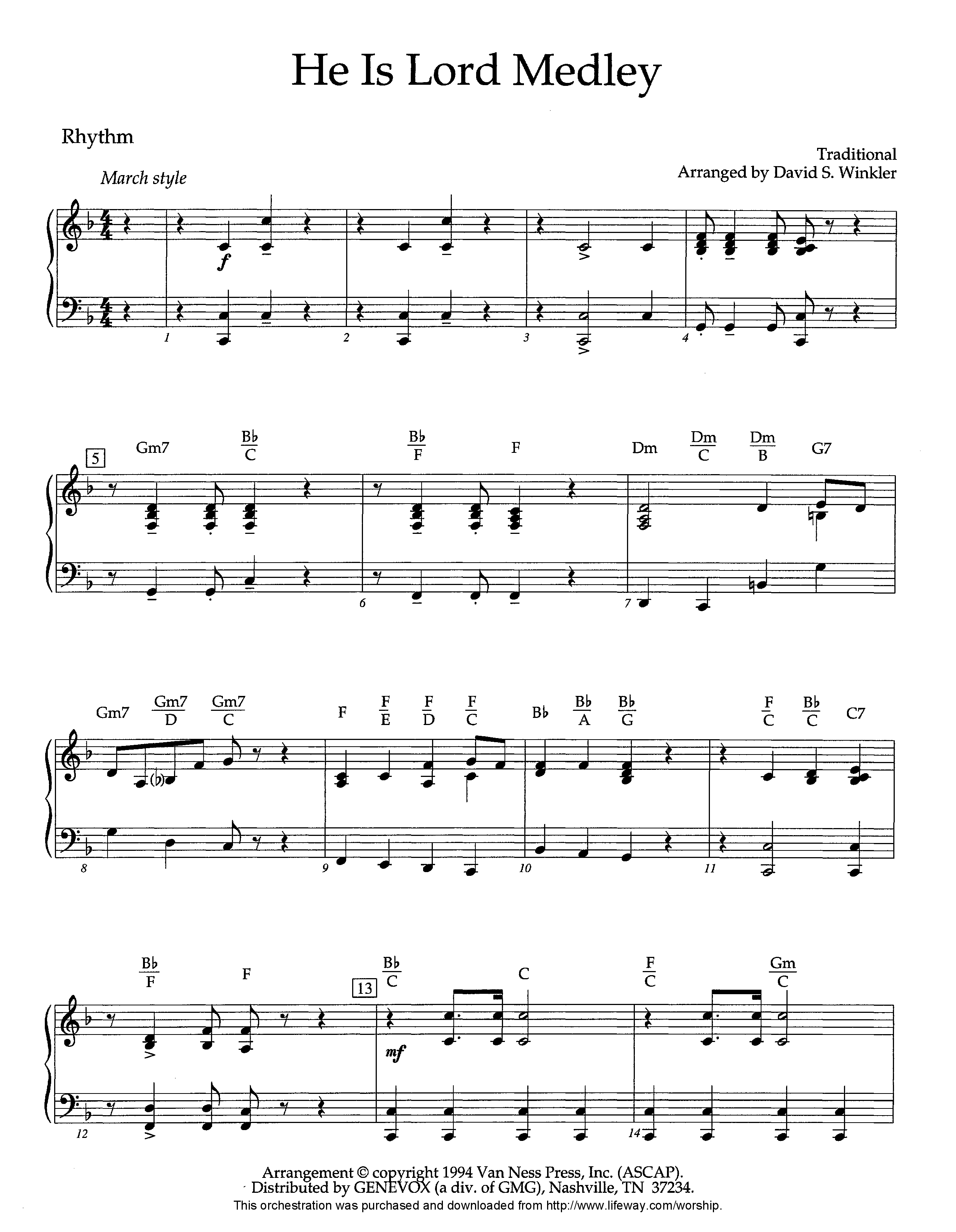 He Is Lord Medley (Instrumental) Piano/Rhythm (Lifeway Worship / Arr. David Winkler)