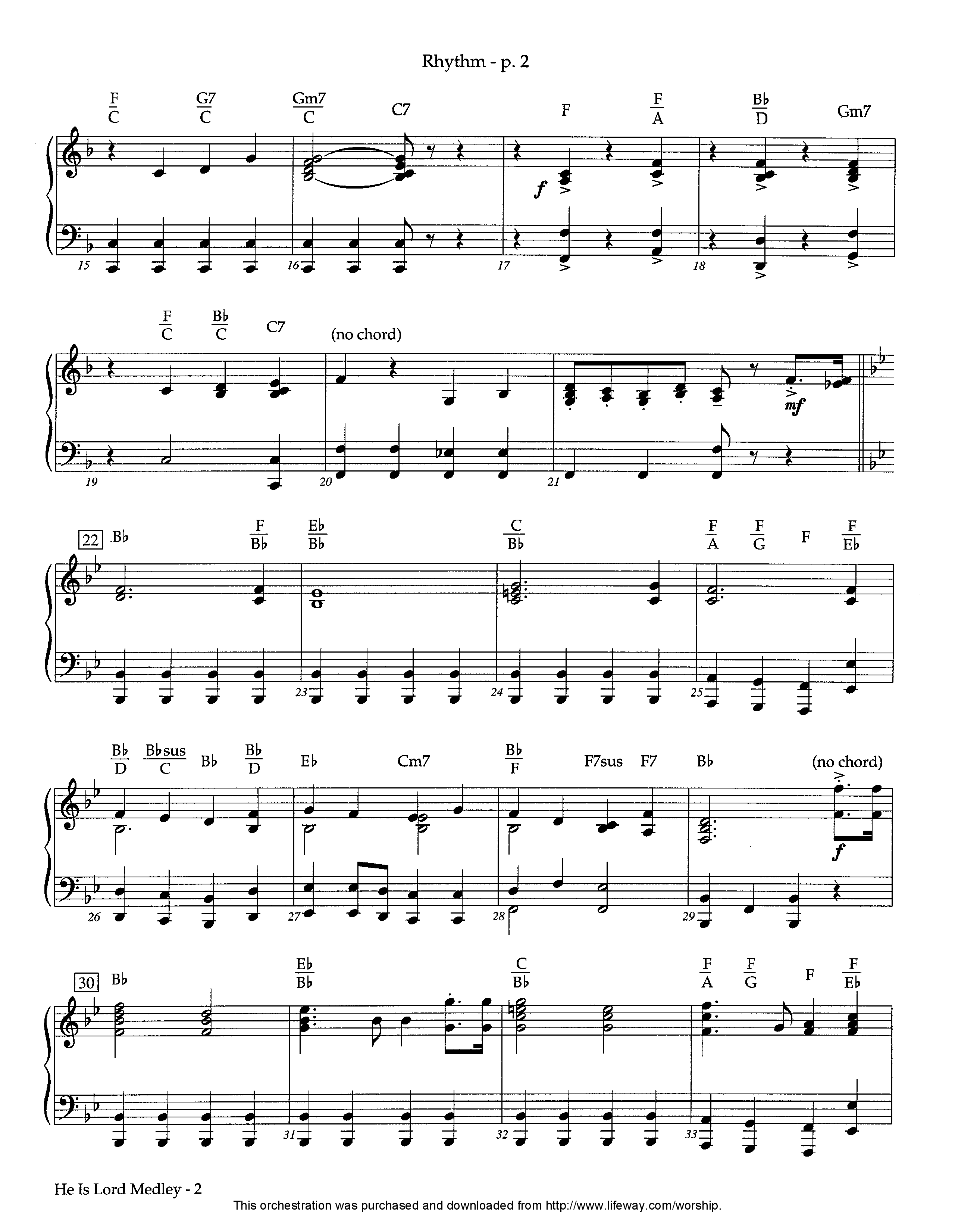 He Is Lord Medley (Instrumental) Piano/Rhythm (Lifeway Worship / Arr. David Winkler)