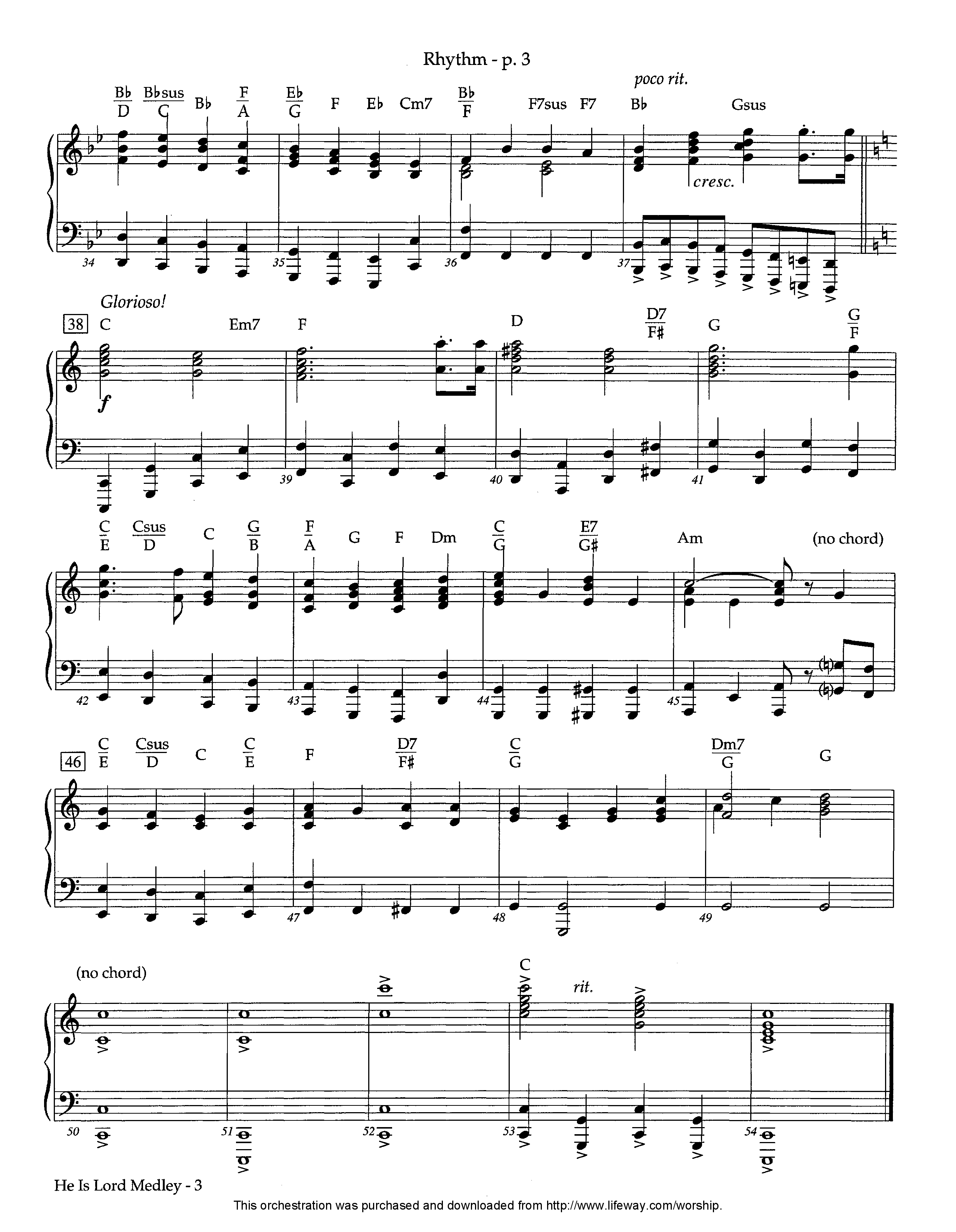 He Is Lord Medley (Instrumental) Piano/Rhythm (Lifeway Worship / Arr. David Winkler)