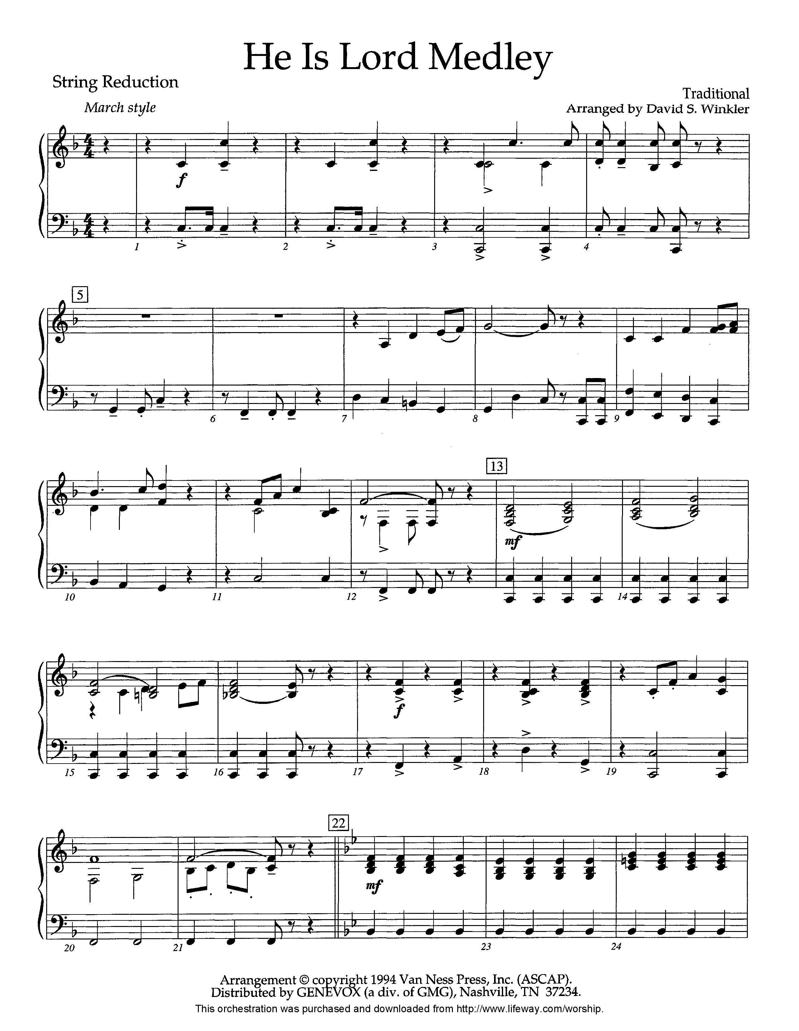 He Is Lord Medley (Instrumental) String Reduction (Lifeway Worship / Arr. David Winkler)