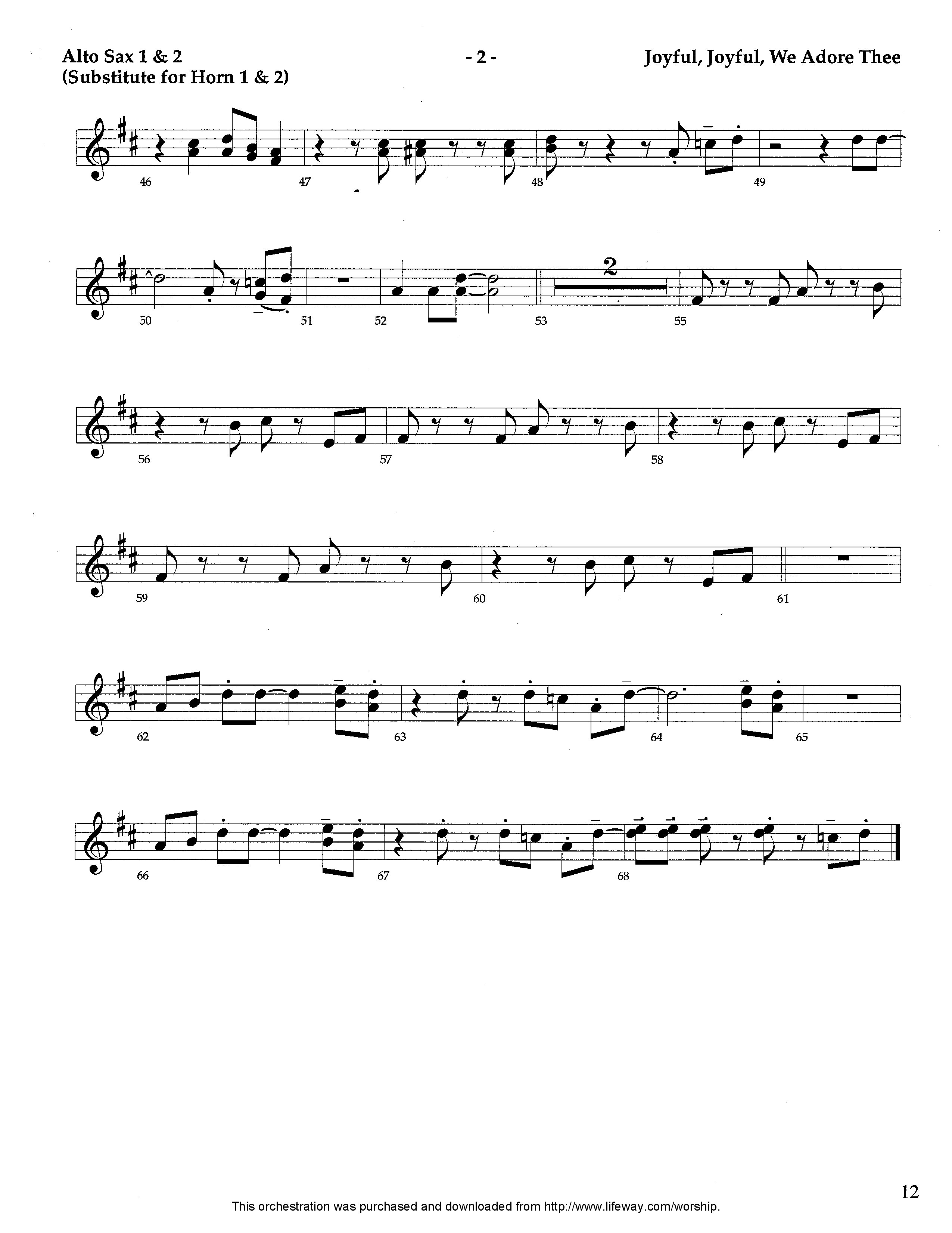 Joyful Joyful We Adore Thee (Instrumental) Alto Sax 1/2 (Lifeway Worship / Arr. Tom Payne)