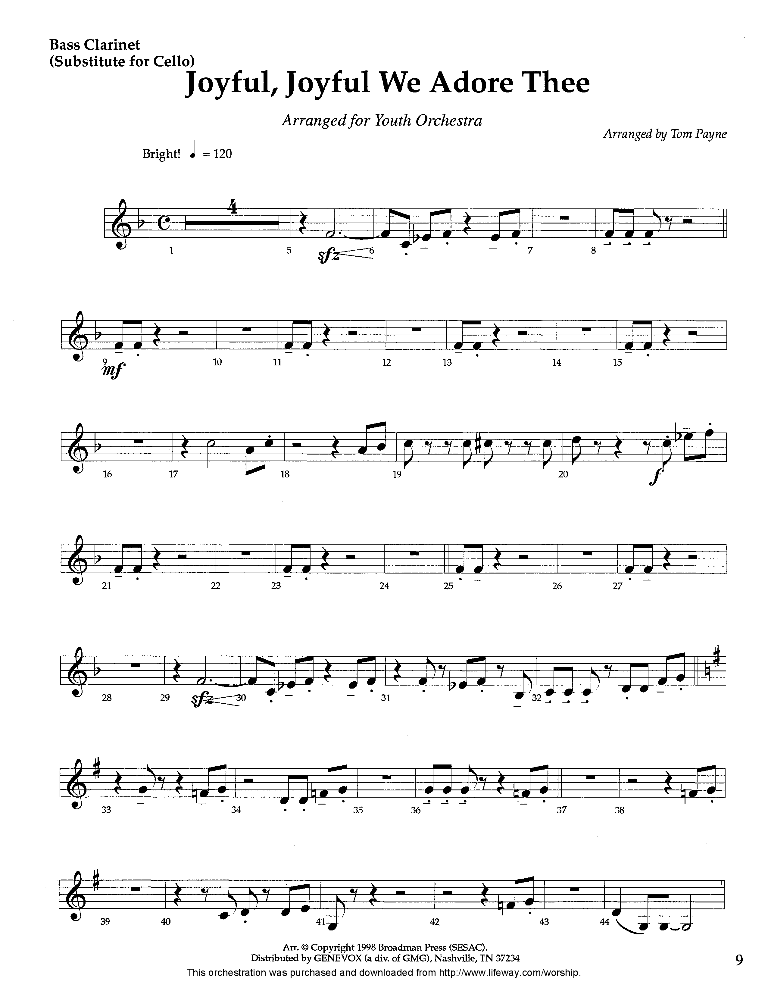 Joyful Joyful We Adore Thee (Instrumental) Bass Clarinet (Lifeway Worship / Arr. Tom Payne)