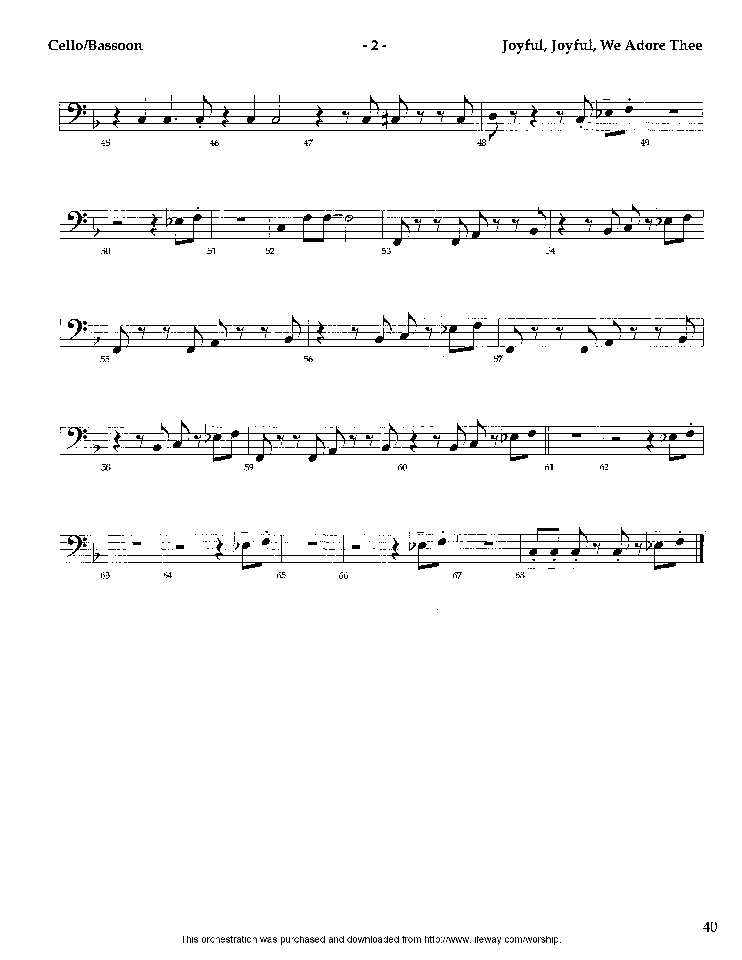 Joyful Joyful We Adore Thee (Instrumental) Cello (Lifeway Worship / Arr. Tom Payne)