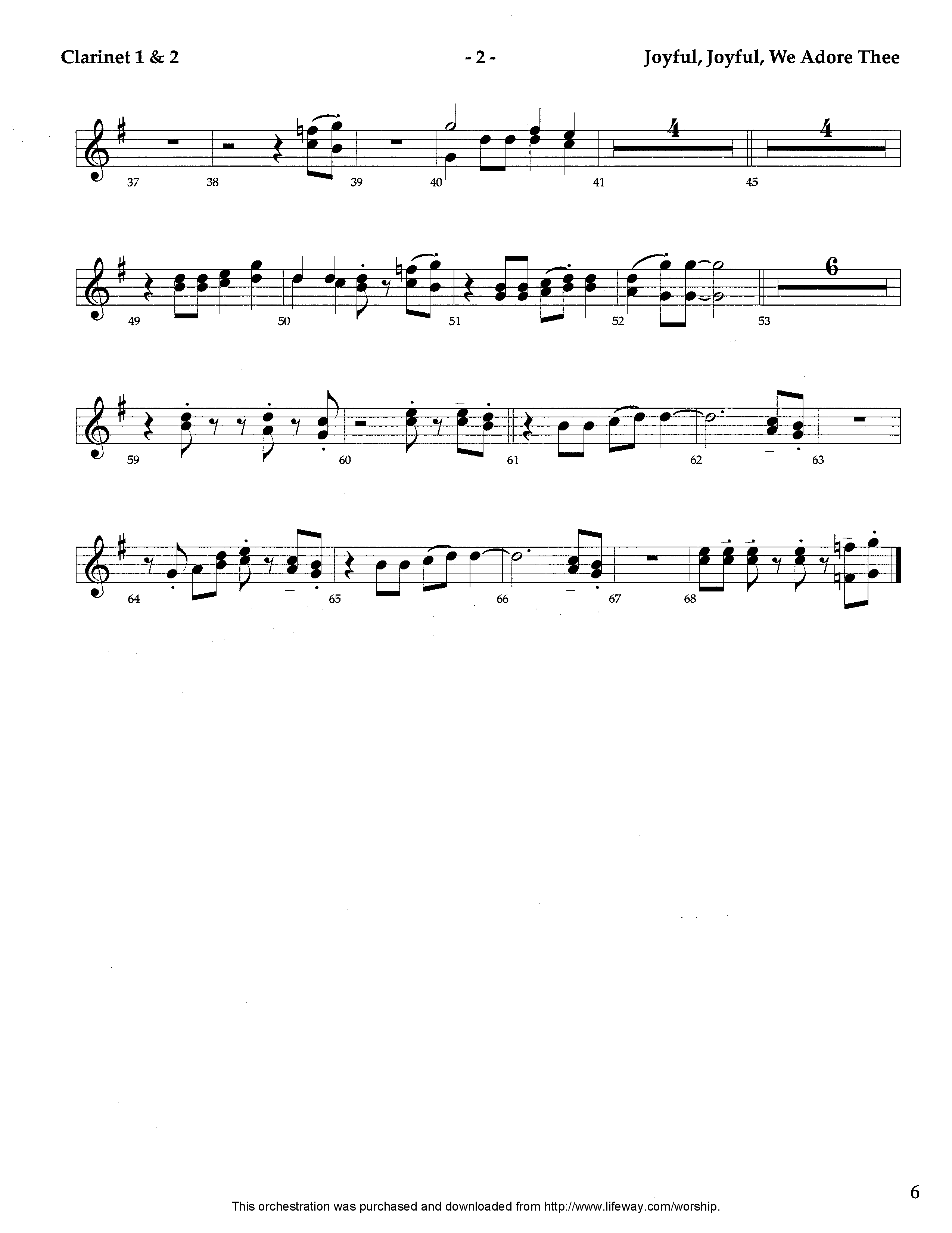 Joyful Joyful We Adore Thee (Instrumental) Clarinet 1/2 (Lifeway Worship / Arr. Tom Payne)