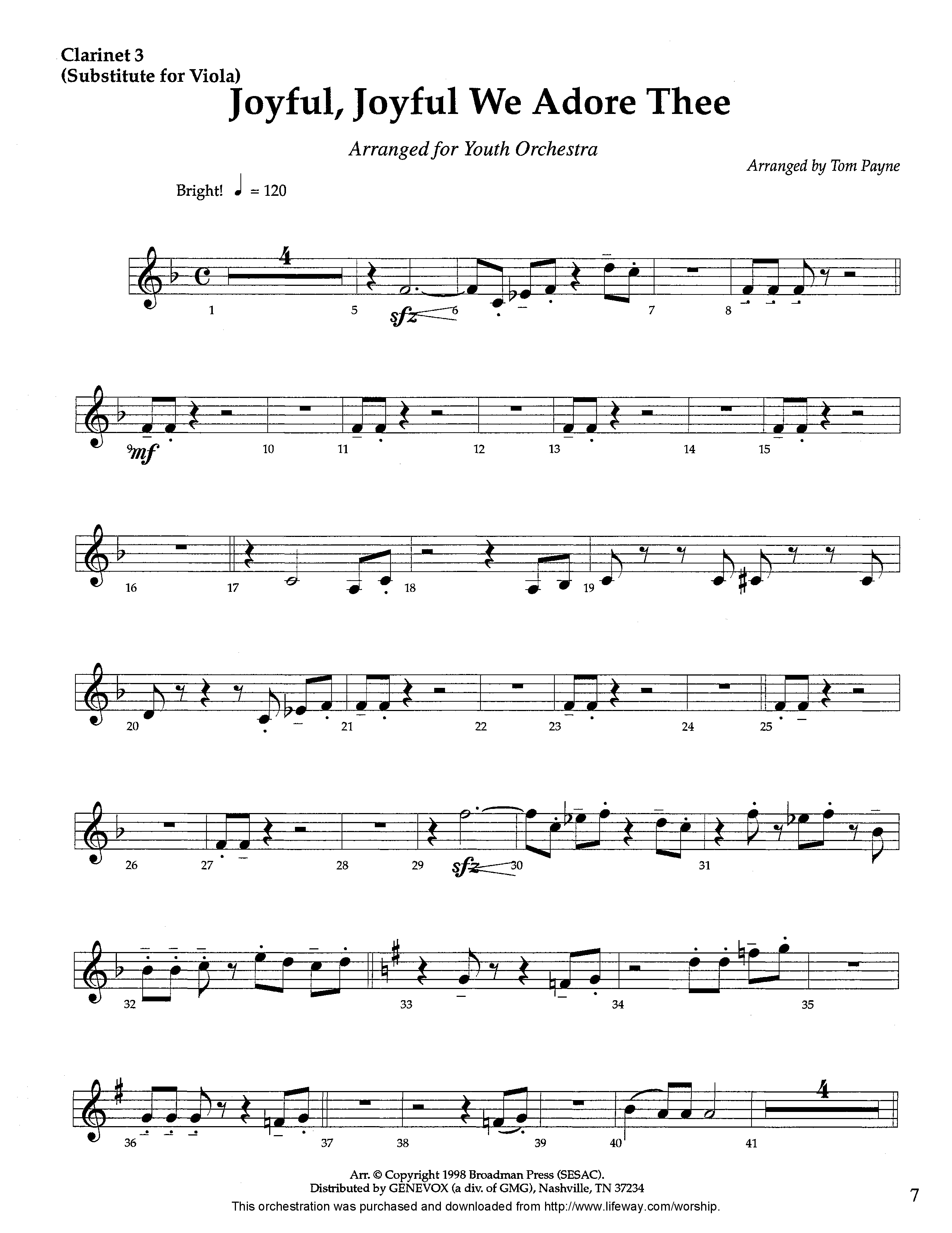 Joyful Joyful We Adore Thee (Instrumental) Clarinet 3 (Lifeway Worship / Arr. Tom Payne)