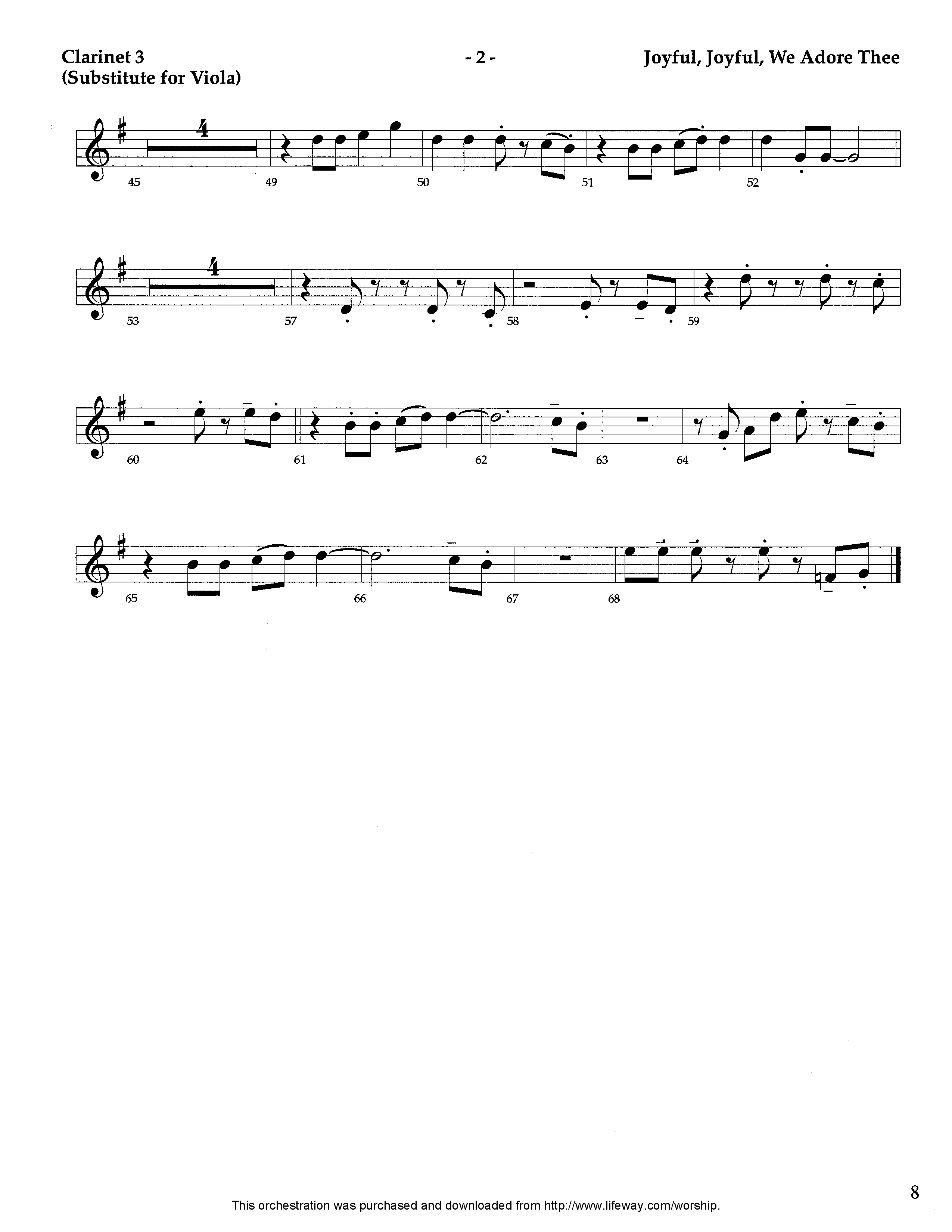 Joyful Joyful We Adore Thee (Instrumental) Clarinet 3 (Lifeway Worship / Arr. Tom Payne)