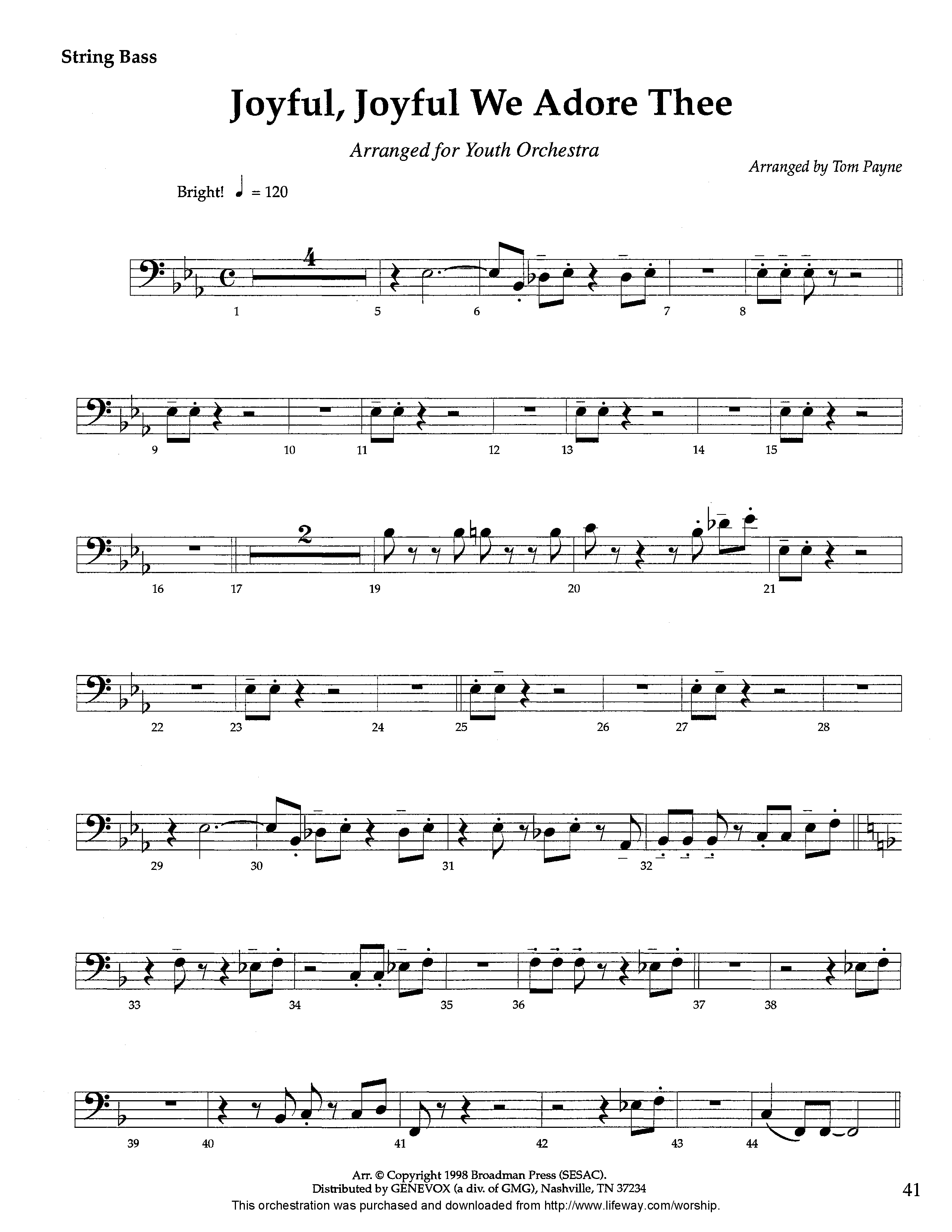 Joyful Joyful We Adore Thee (Instrumental) Double Bass (Lifeway Worship / Arr. Tom Payne)