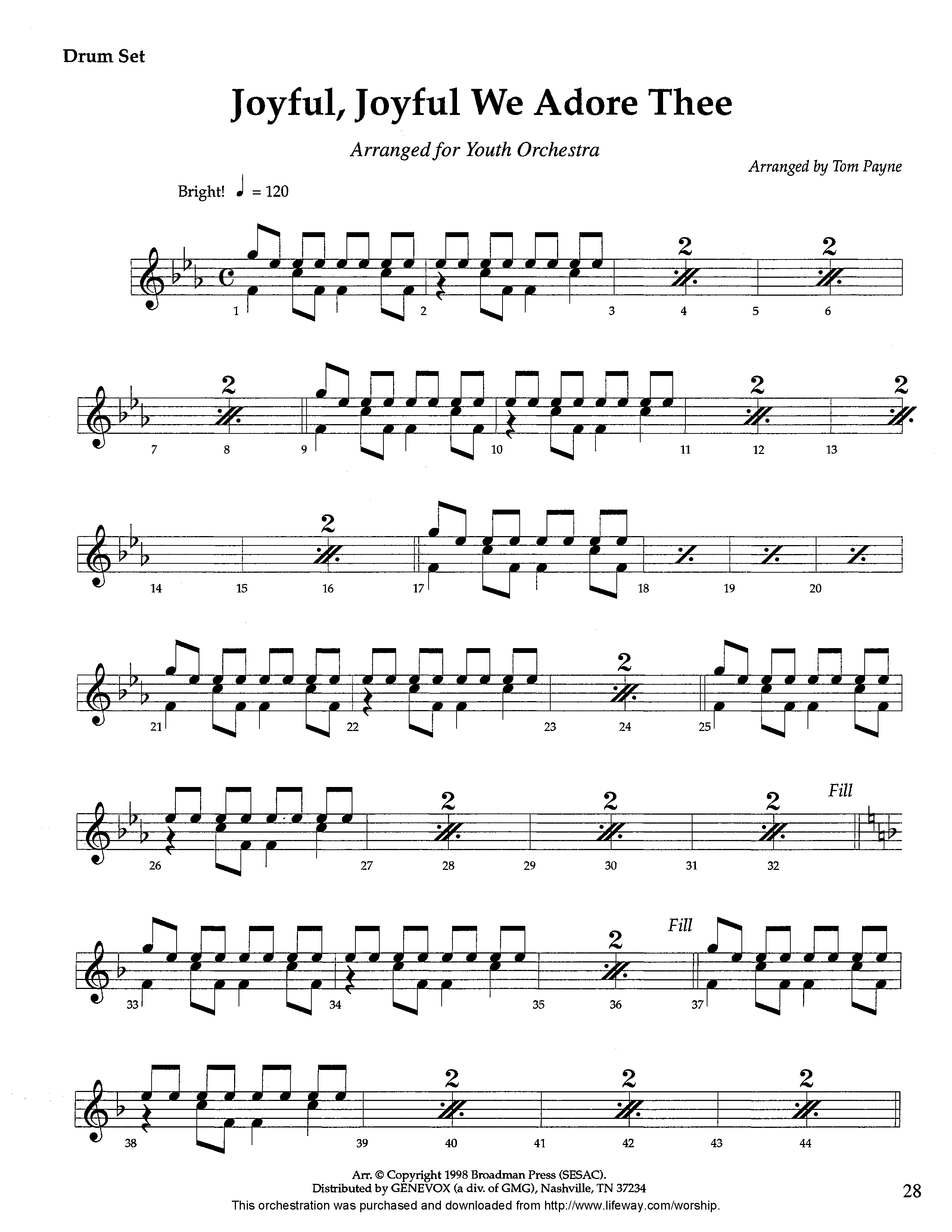 Joyful Joyful We Adore Thee (Instrumental) Drum Set (Lifeway Worship / Arr. Tom Payne)
