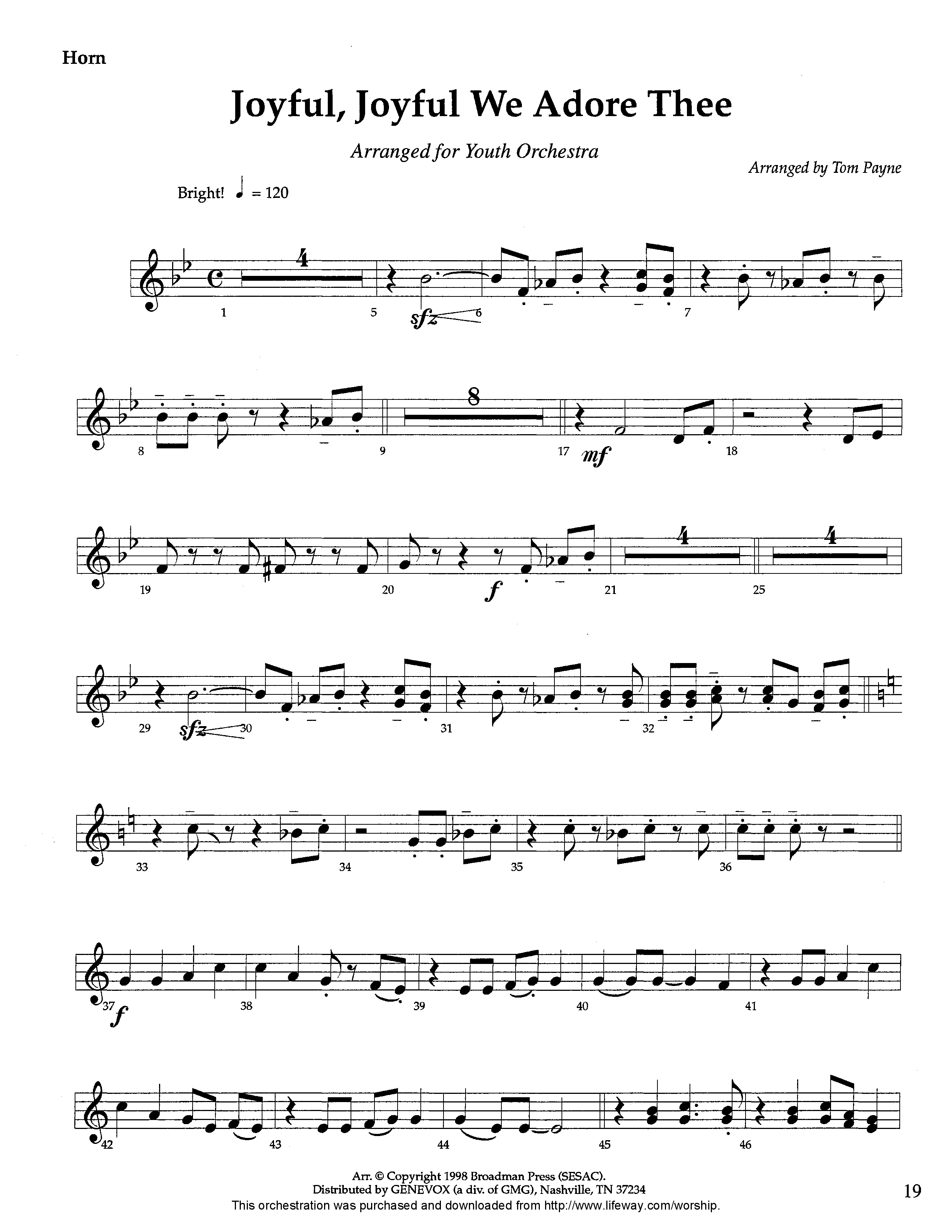 Joyful Joyful We Adore Thee (Instrumental) French Horn (Lifeway Worship / Arr. Tom Payne)